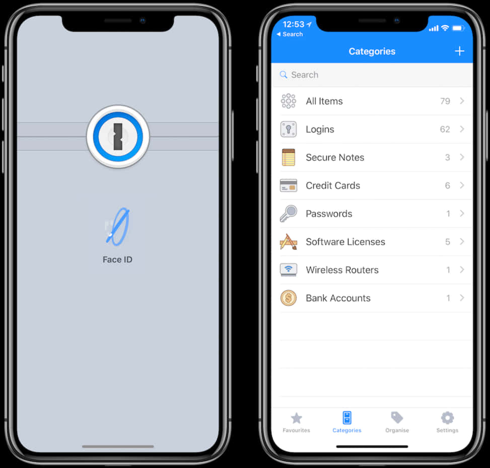 หน้าจอแอปจัดการรหัสผ่าน Face ID ของ iPhone12 วอลเปเปอร์