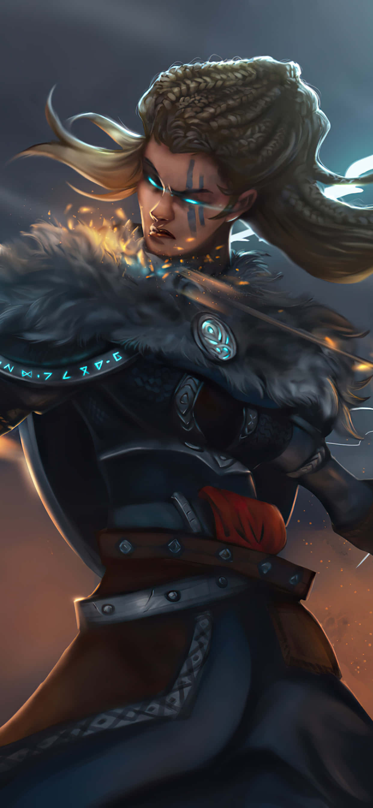 ภาพดิจิทัล Eivor หญิง สำหรับพื้นหลัง iPhone Xs Max Assassin's Creed Valhalla วอลเปเปอร์