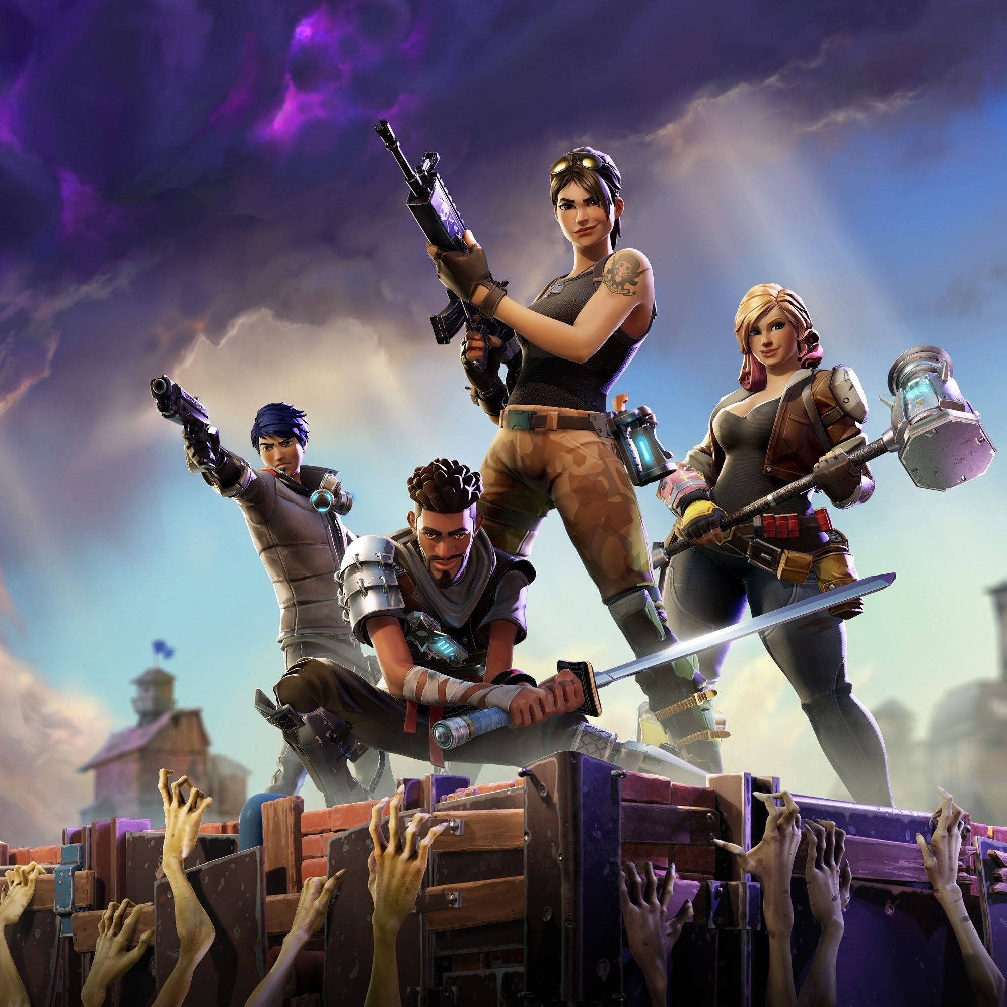 ร่วมทีมกับผู้รอดชีวิตทั้งสี่ในสนามรบของ Fortnite! วอลเปเปอร์