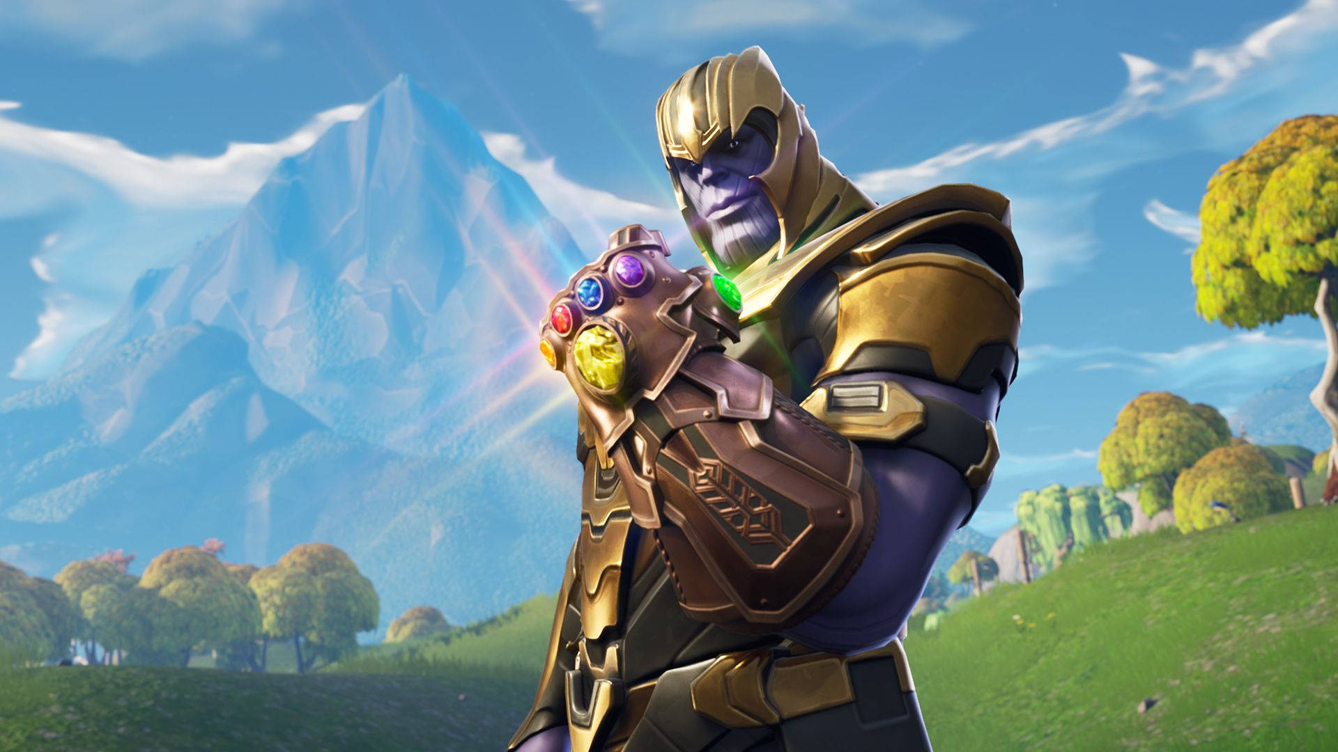 Thanus ใน Fortnite ถือ infinity gauntlet วอลเปเปอร์ HD — ฟอร์ทไนท์ วอลเปเปอร์