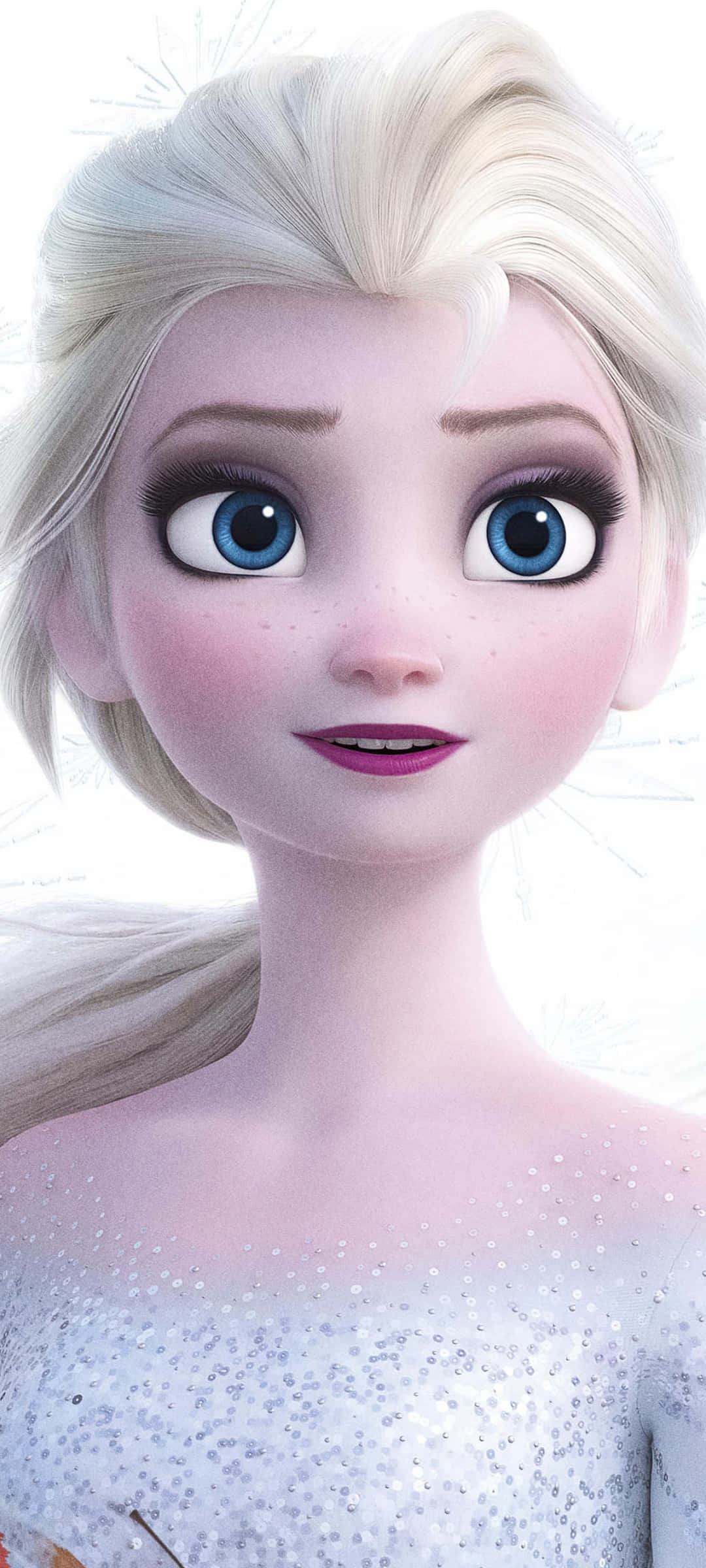เอลซาจาก Frozen สวมชุดสีขาวและมีดวงตาสีฟ้า วอลเปเปอร์