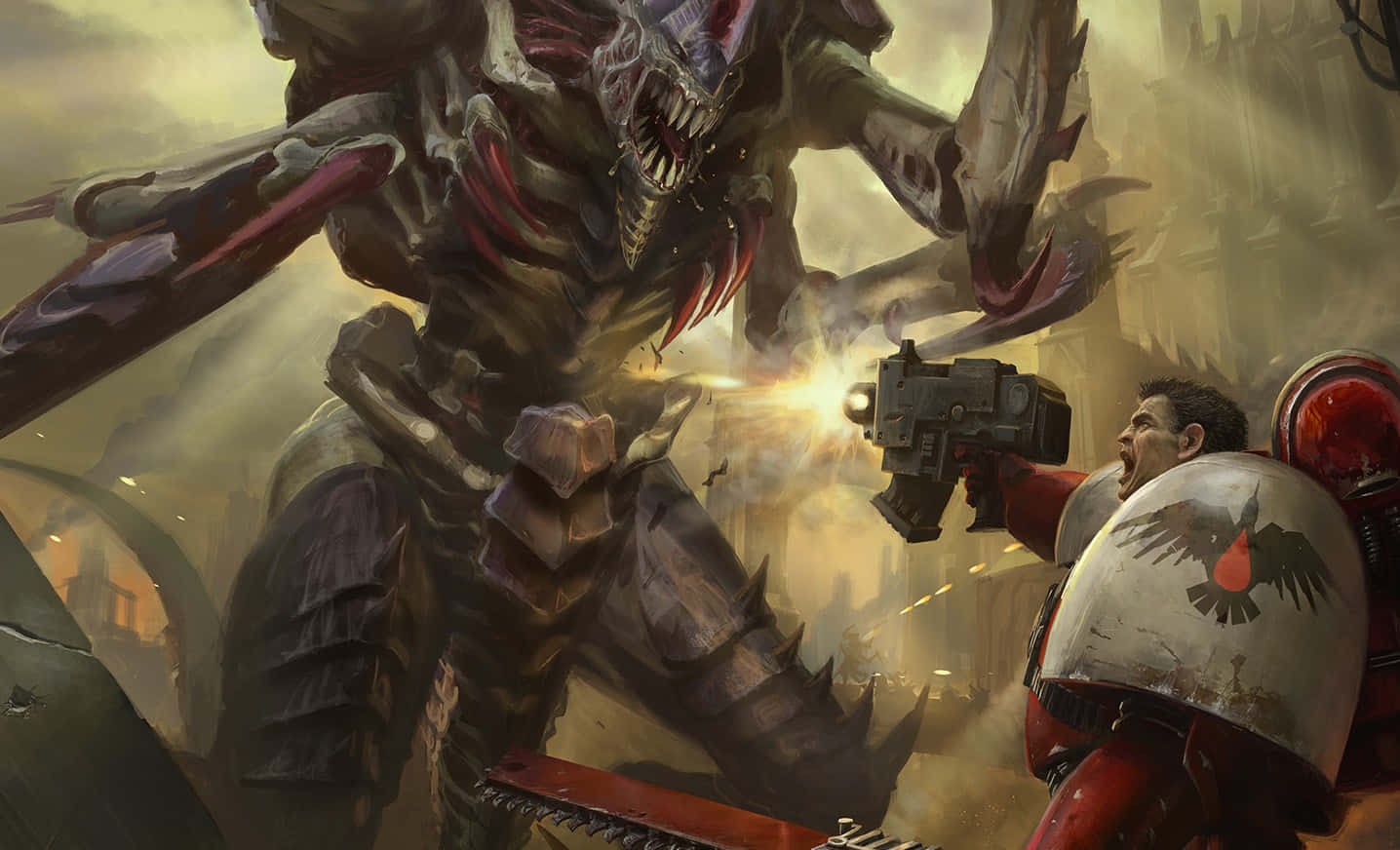 พื้นหลัง Gabriel Angelos สู้กับ Tyranid ใน Dawn Of War III วอลเปเปอร์