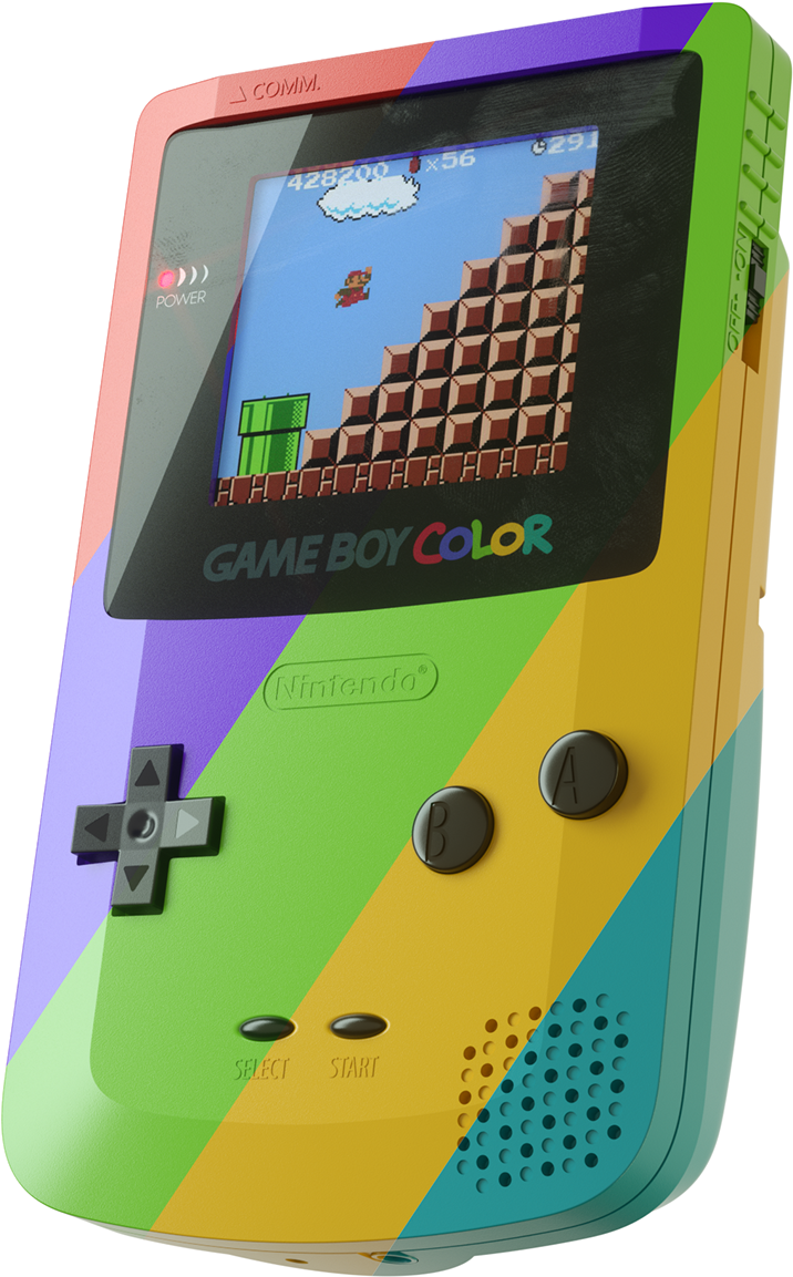 เครื่องเกม Game Boy Color สีสันสดใสกำลังเล่นมาริโอ วอลเปเปอร์