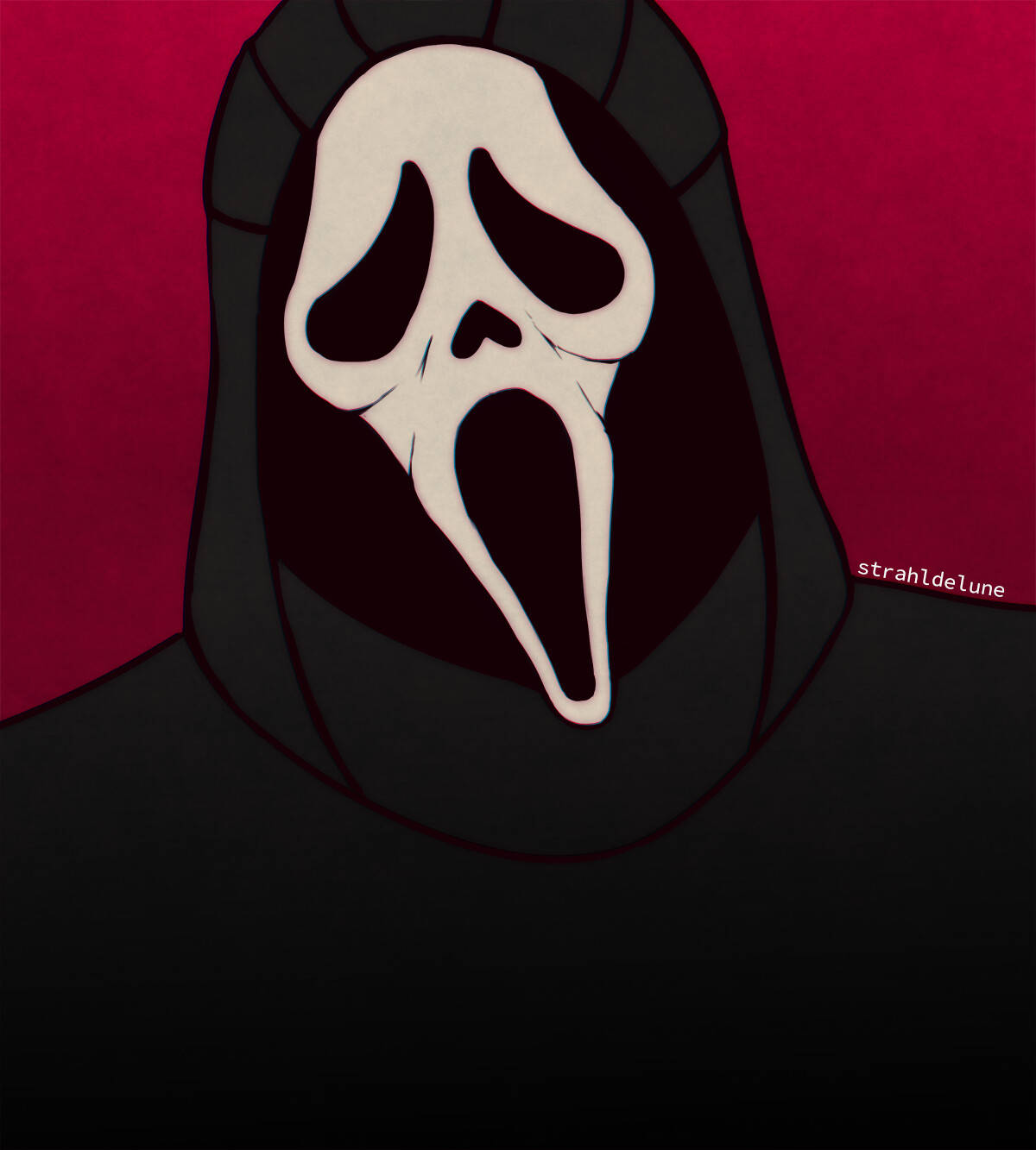 ภาพสะกดใจของ Ghostface บนพื้นหลังสีชมพู วอลเปเปอร์