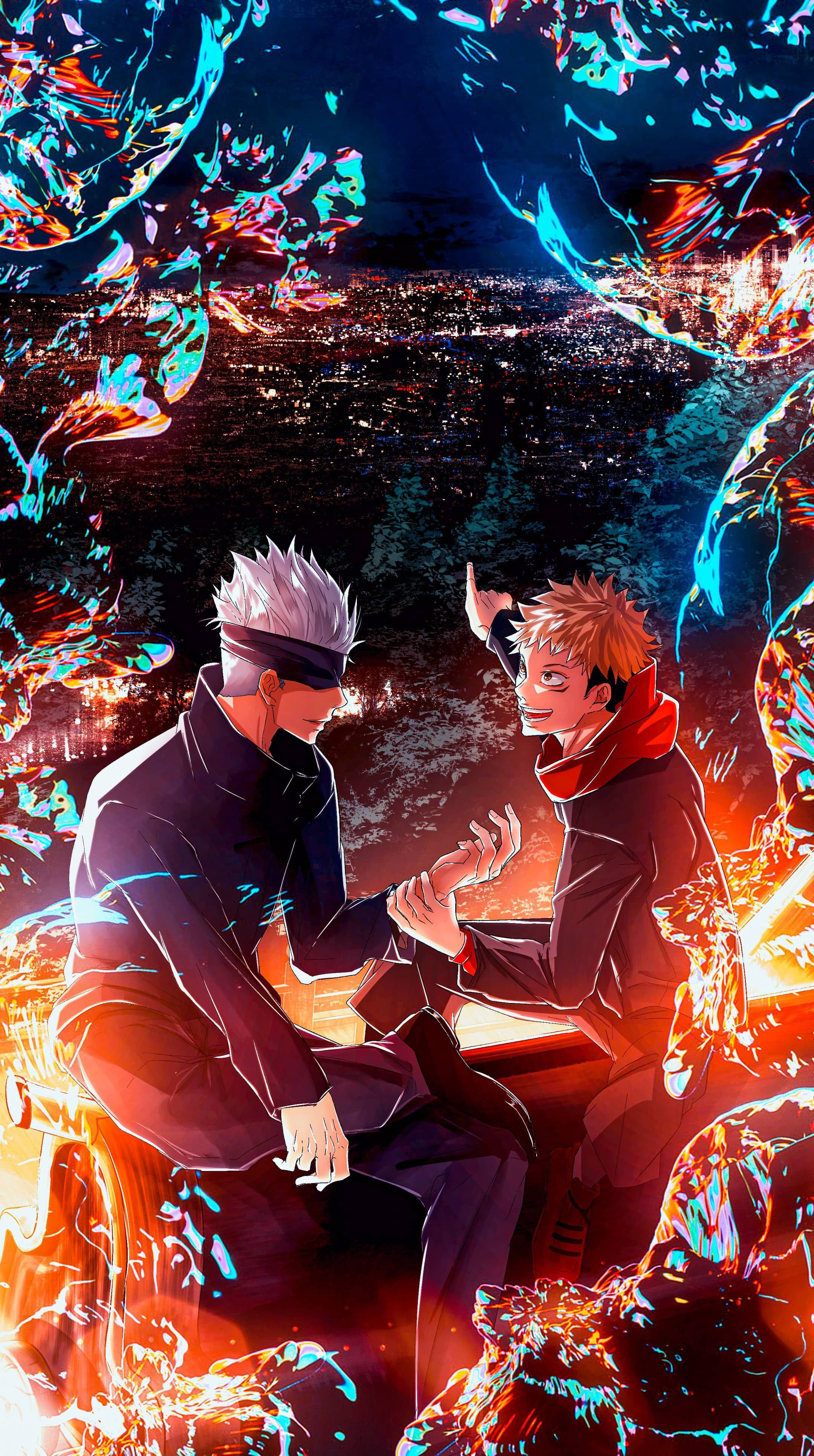 Gojo และ Yuji Jujutsu Kaisen สำหรับ iPhone วอลเปเปอร์