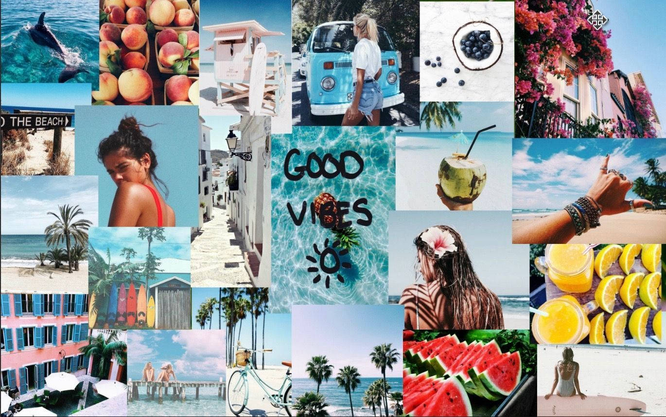 ภาพคอมพิวเตอร์สไตล์ซัมเมอร์คอลลาจ Good Vibes วอลเปเปอร์