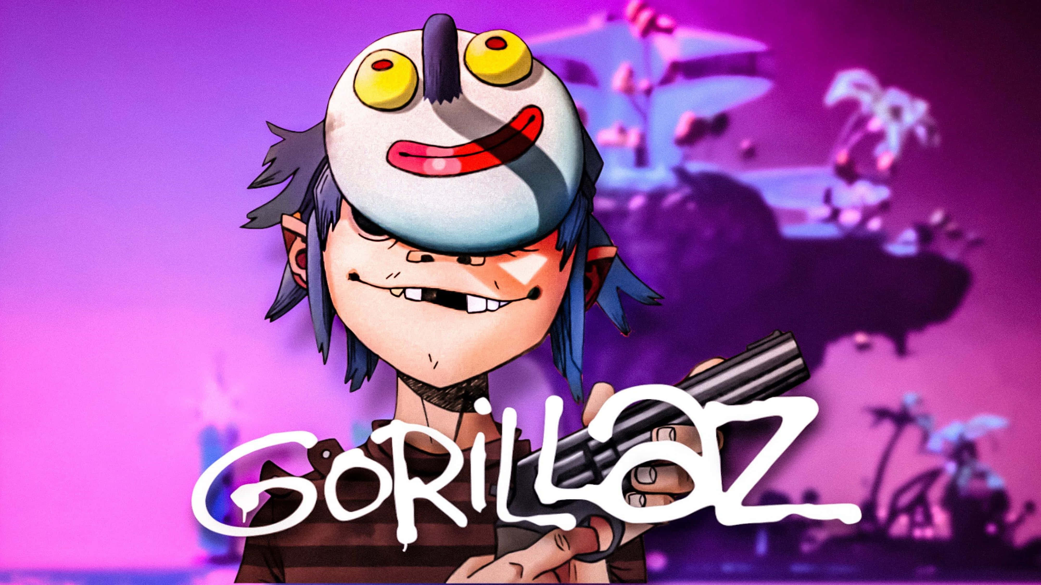 Gorillaz 4K 2D สีม่วงสไตล์สวยงาม วอลเปเปอร์