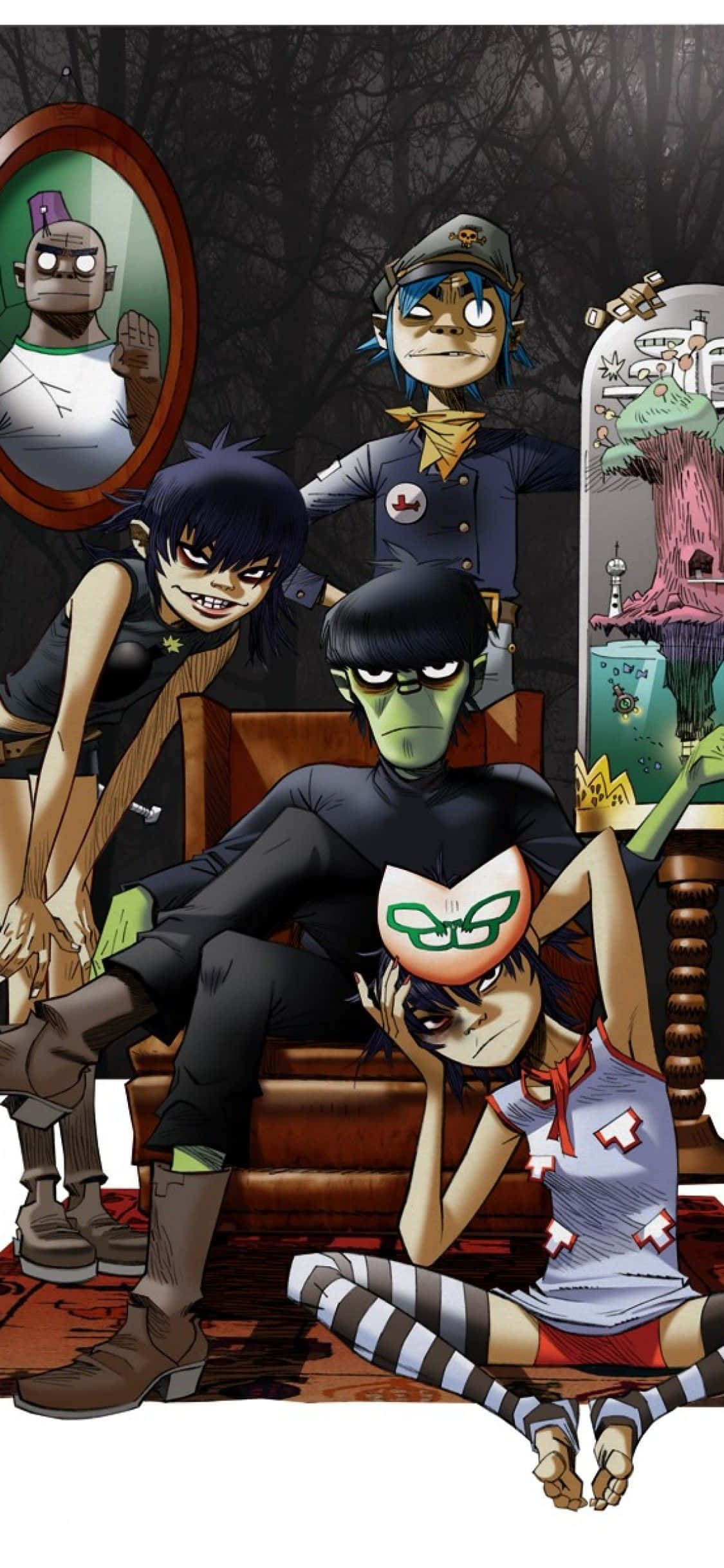 Gorillaz iPhone แฟนอาร์ต มี Murdoc อยู่ตรงกลาง วอลเปเปอร์