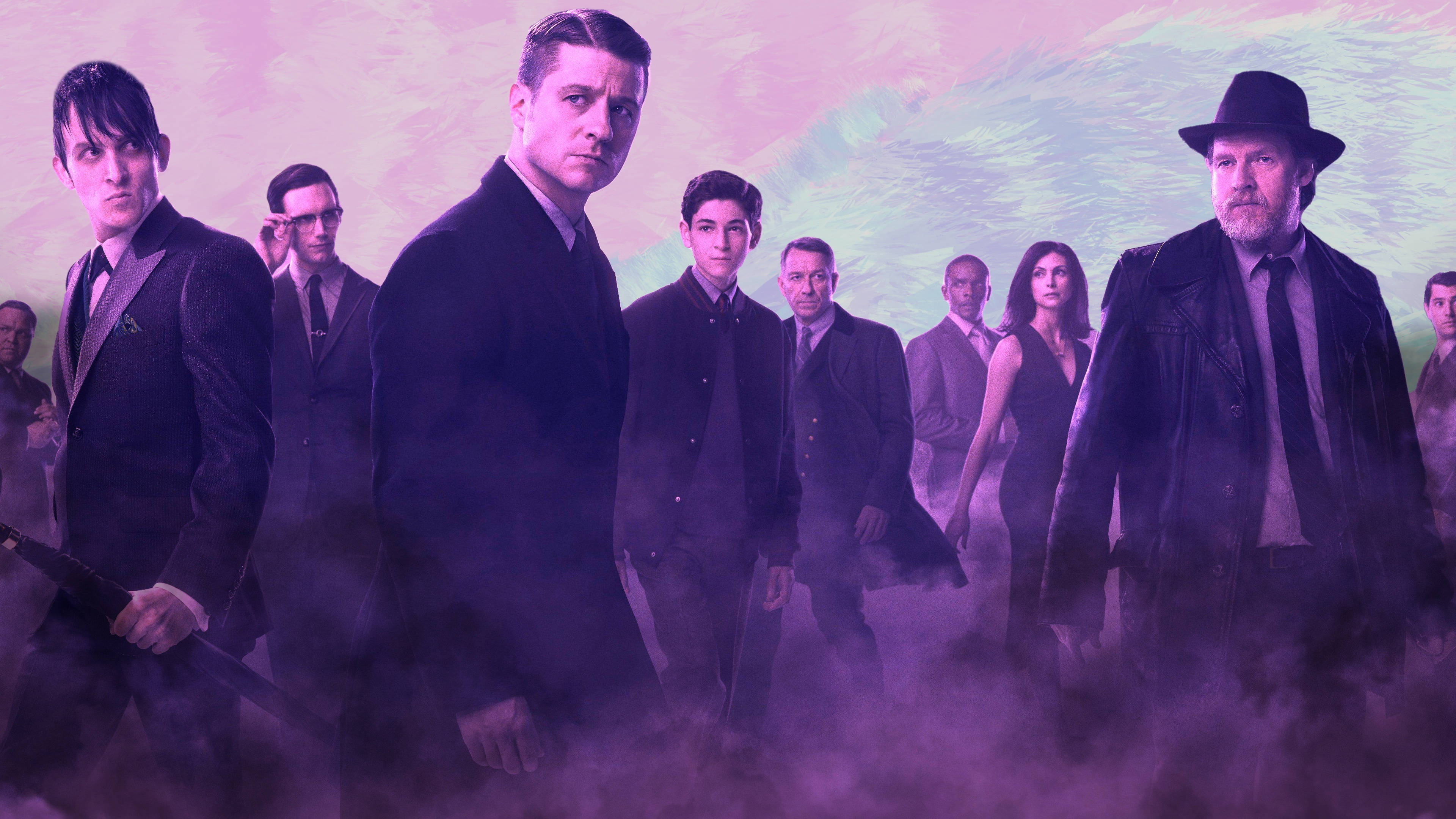วอลเปเปอร์เดสก์ท็อป Gotham สไตล์สุนทรีย์สีชมพูและม่วง 4K วอลเปเปอร์