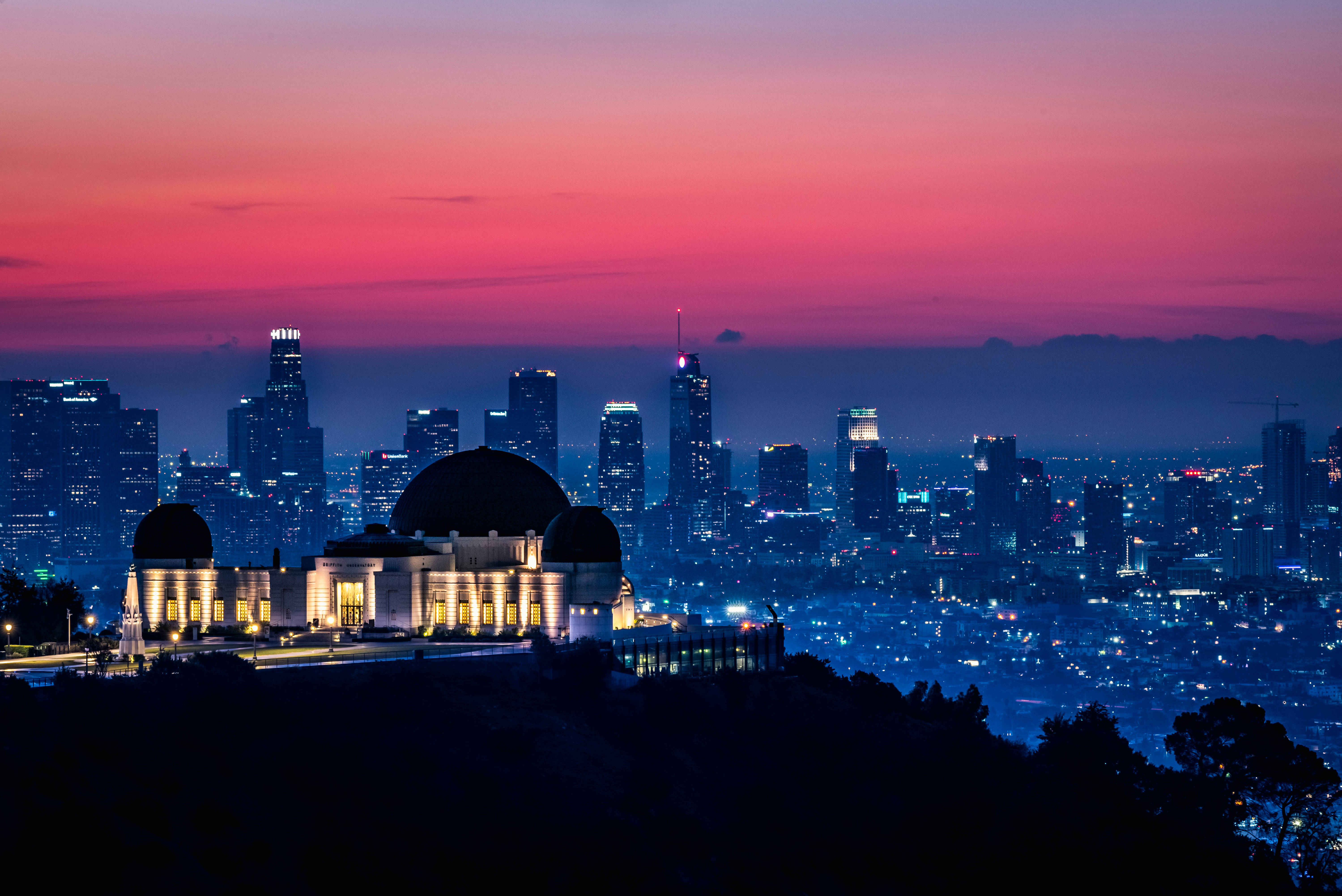ทิวทัศน์พระอาทิตย์ตกที่ลอสแองเจลิสจาก Griffith Observatory อันน่าหลงใหล วอลเปเปอร์