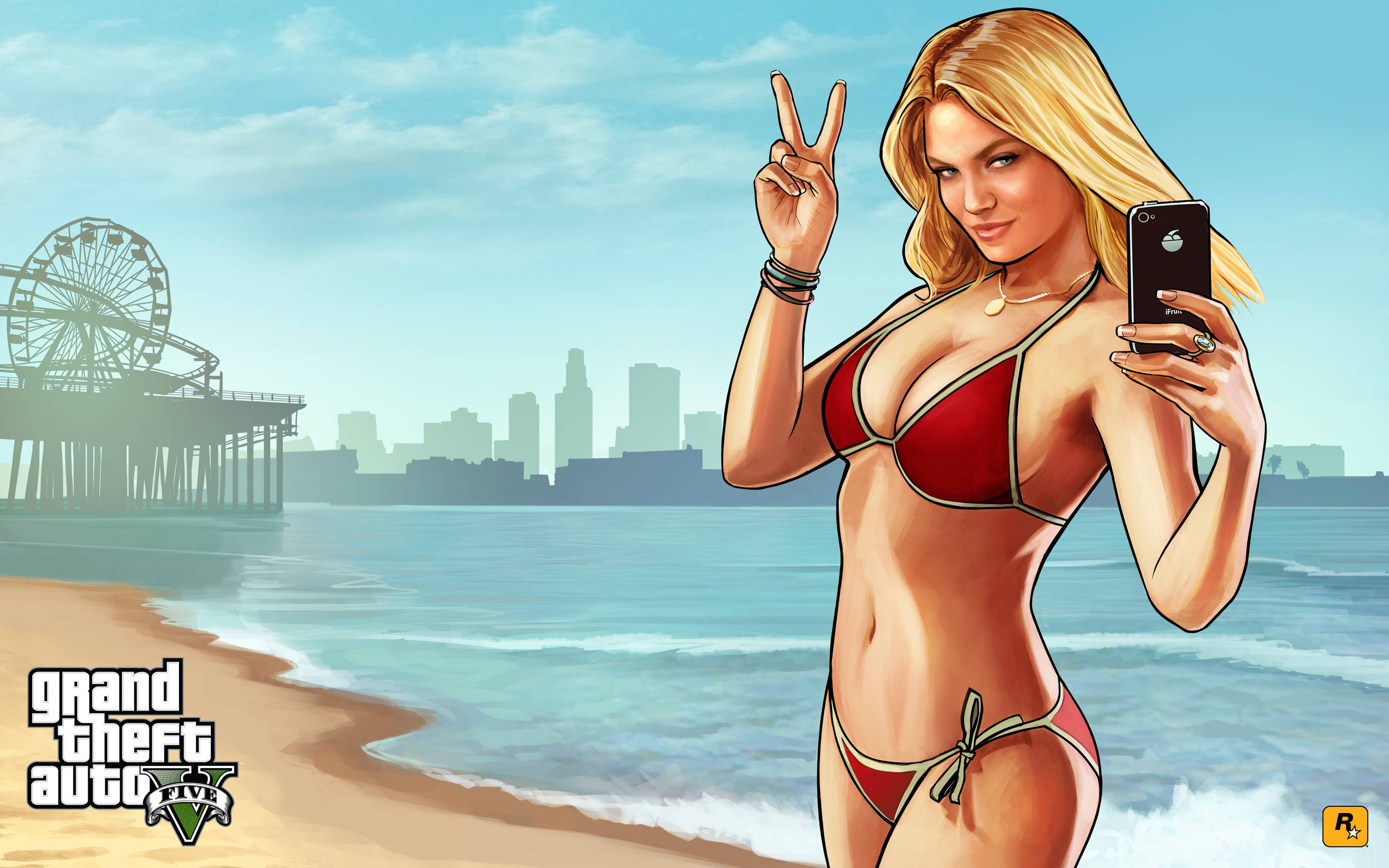 สาวบิกินี่บนชายหาด GTA 5 4K วอลเปเปอร์