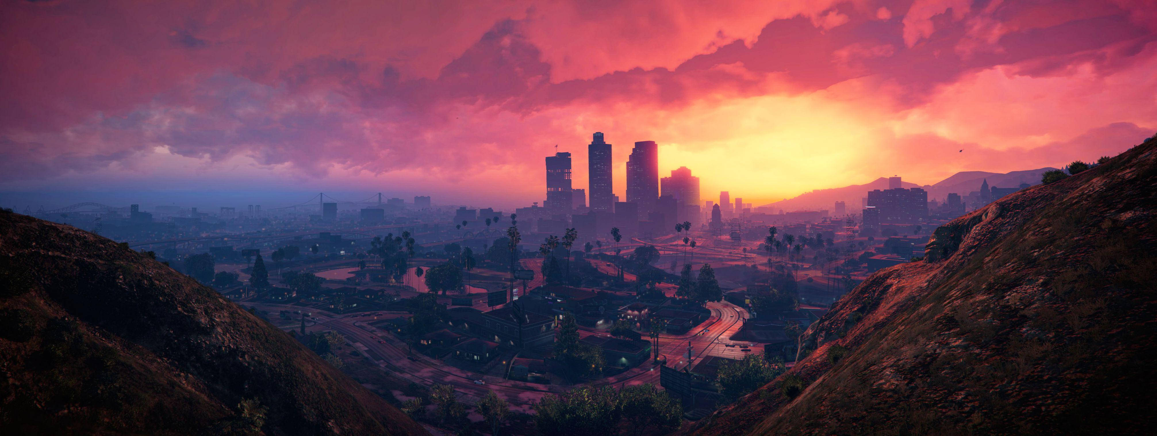 เส้นขอบฟ้าเมืองลอสซานโตส GTA 5 ความละเอียด 4K วอลเปเปอร์