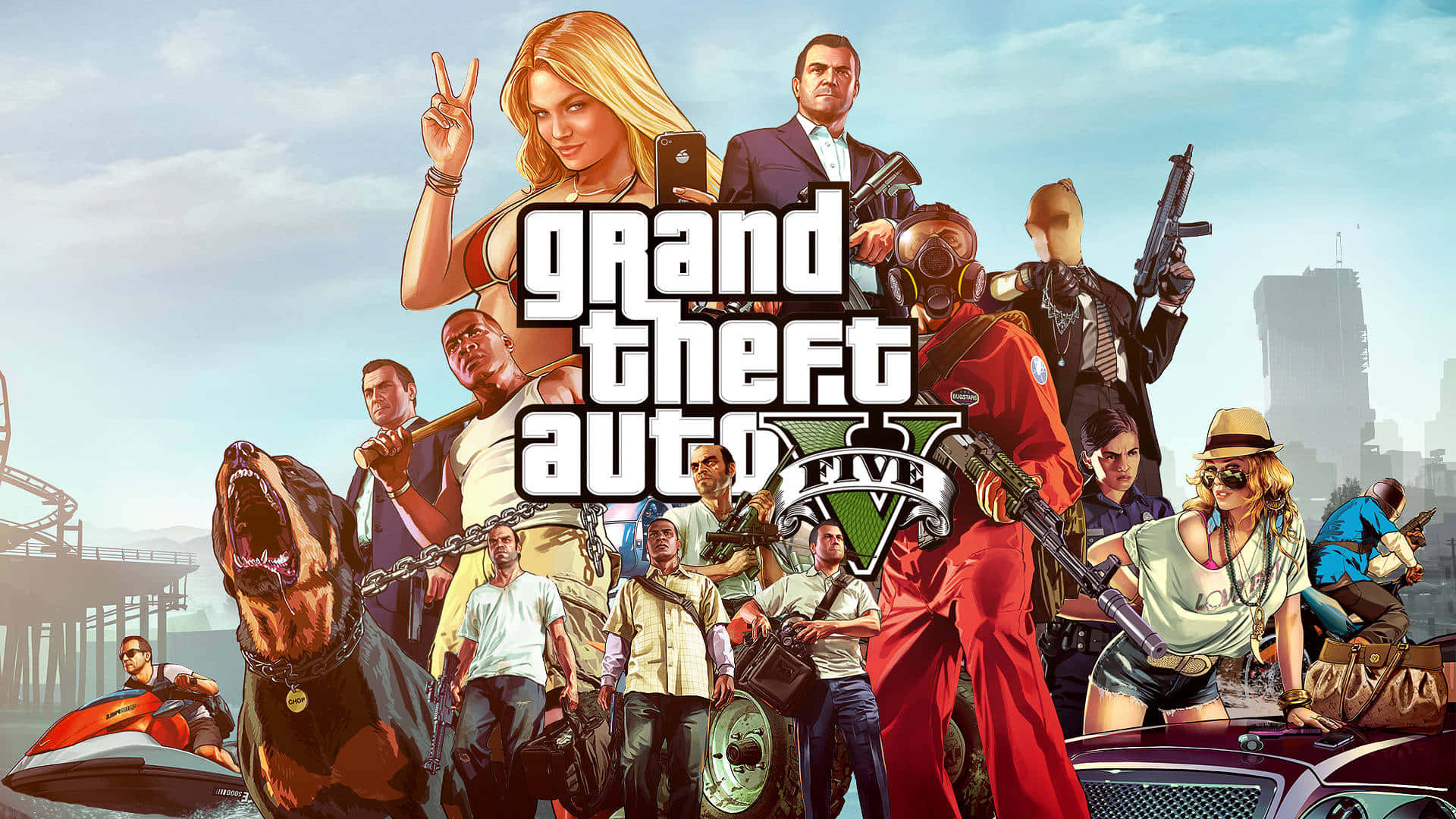พื้นหลัง GTA ตัวละครหน้าจอโหลด Grand Theft Auto Five วอลเปเปอร์