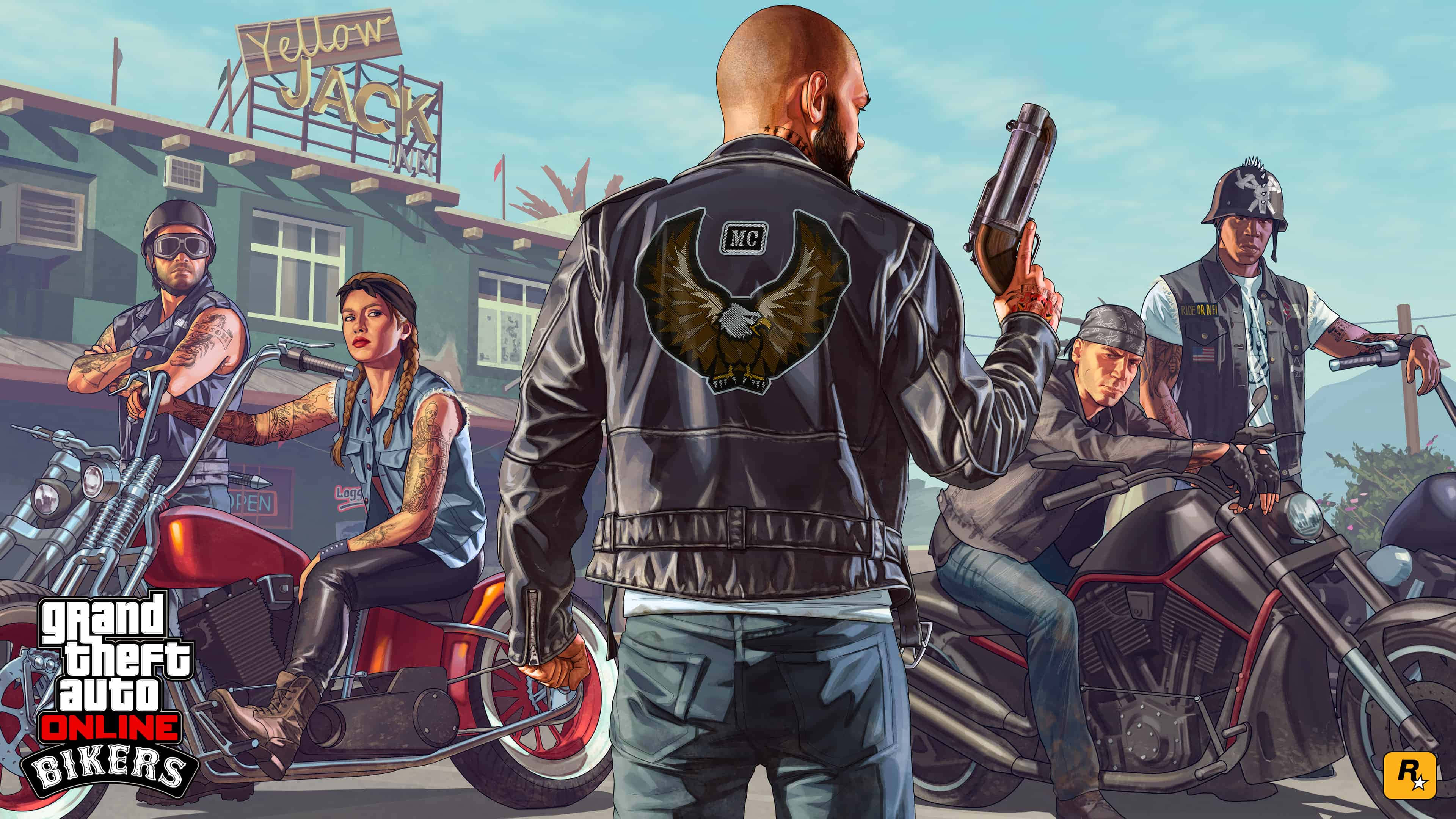 พื้นหลัง GTA โปสเตอร์นักขี่มอเตอร์ไซค์ Grand Theft Auto Online วอลเปเปอร์