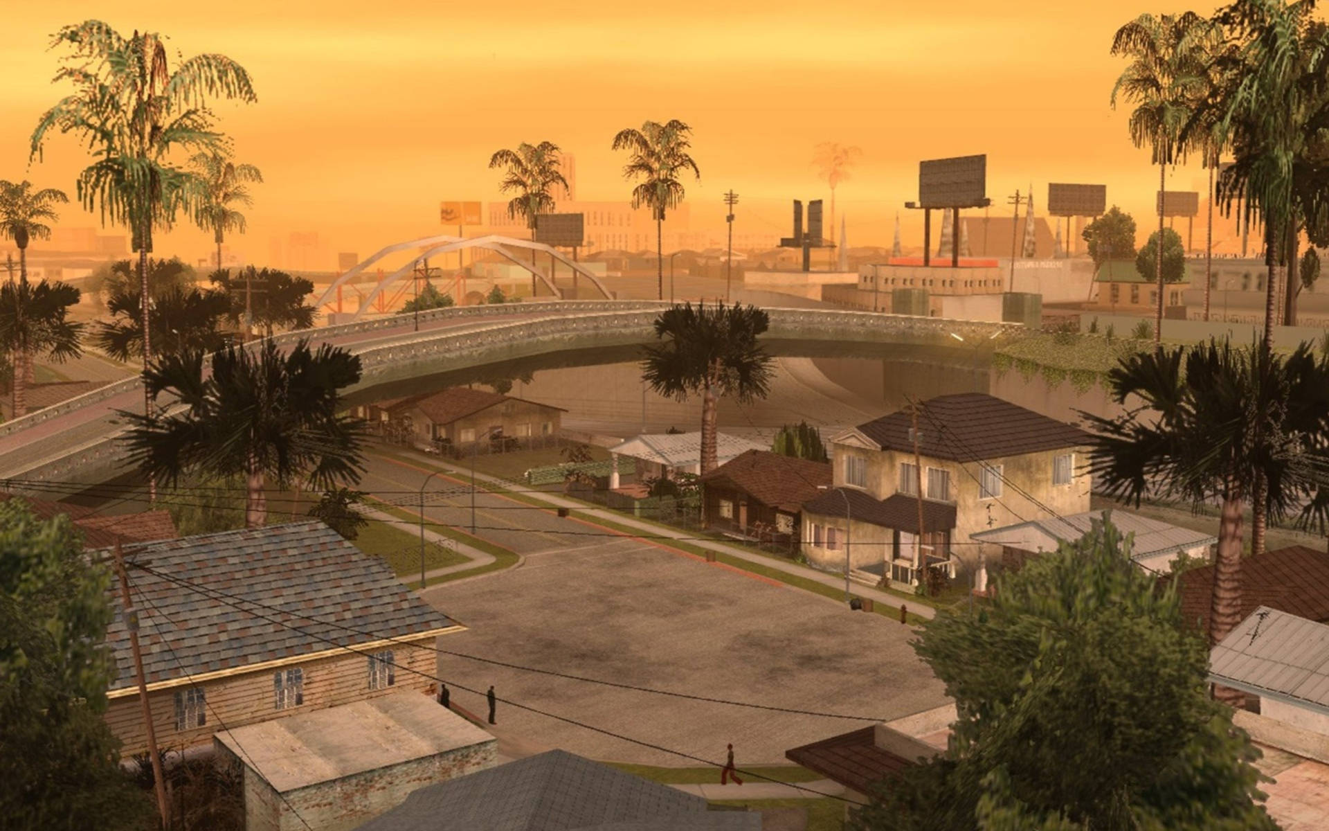 GTA SA 4K เมืองยามพระอาทิตย์ตก วอลเปเปอร์