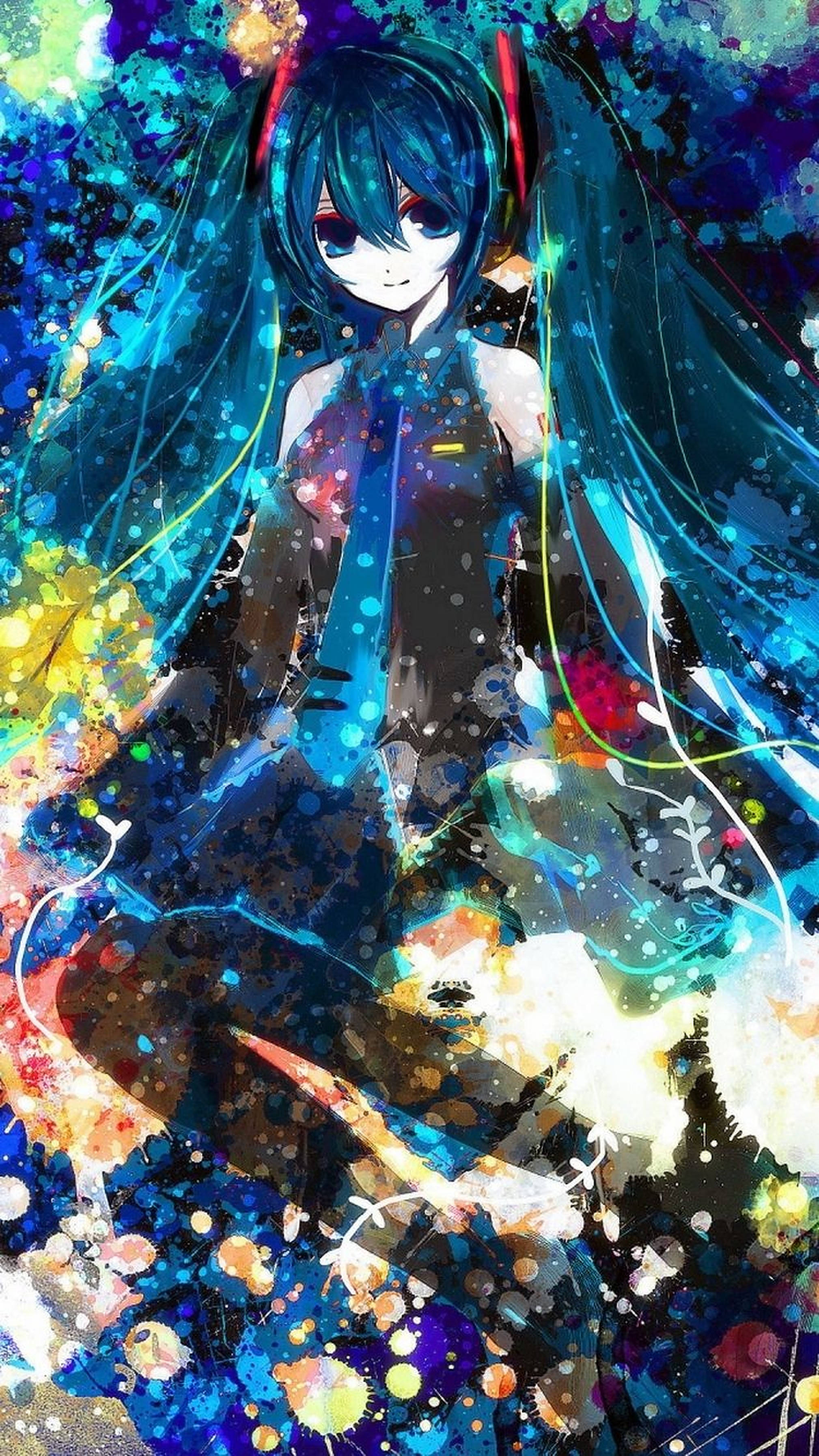 Hatsune Miku ภาพวาดอนิเมะ iPhone วอลเปเปอร์
