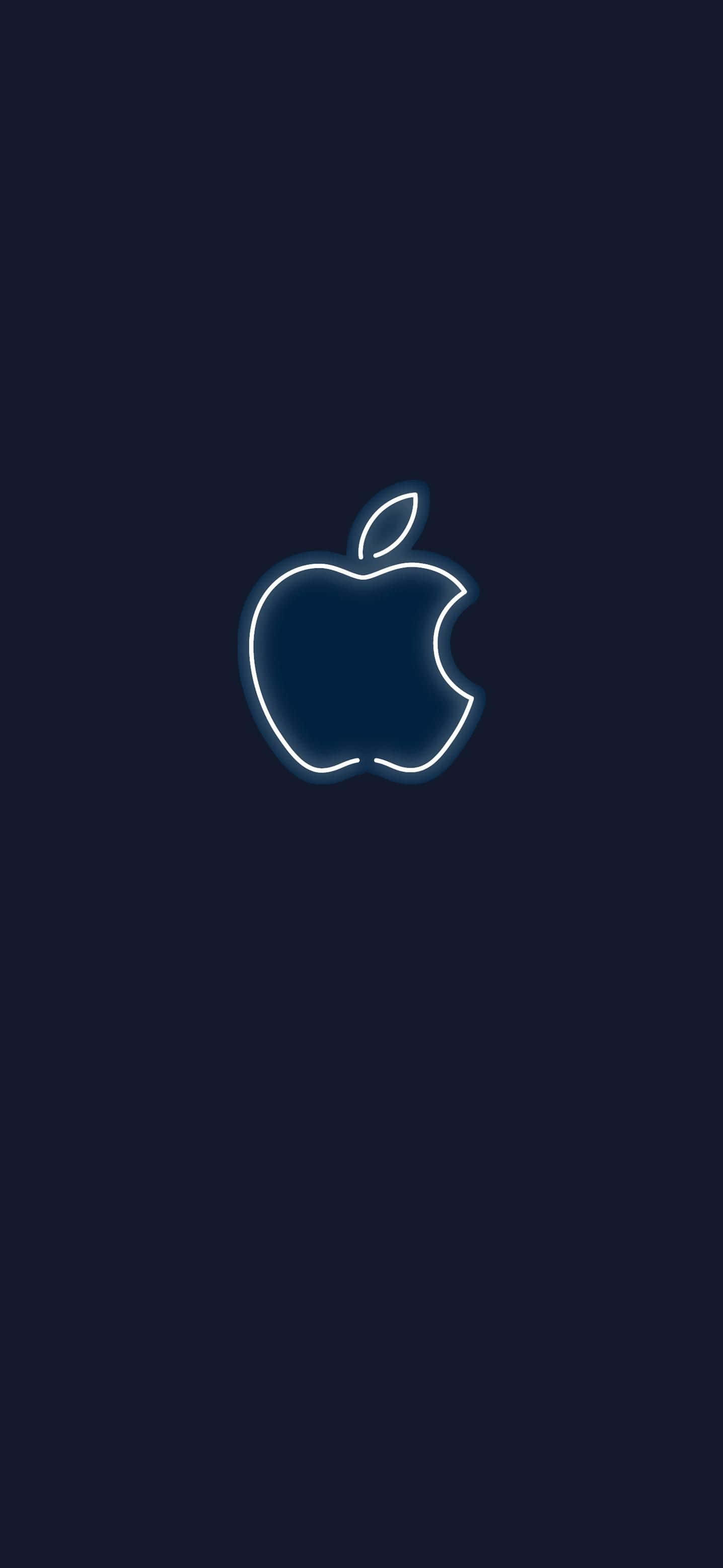 โลโก้แอเปิ้ลสีขาวนีออนบนพื้นหลังน้ำเงินเข้ม HD iPhone วอลเปเปอร์