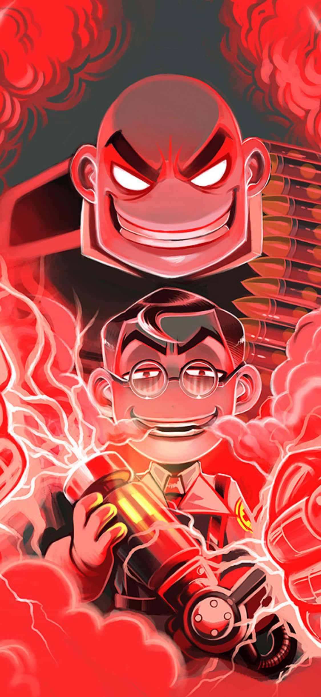 พื้นหลังเคลื่อนไหว Heavy และ Medic Team Fortress 2 สำหรับ iPhone XS วอลเปเปอร์