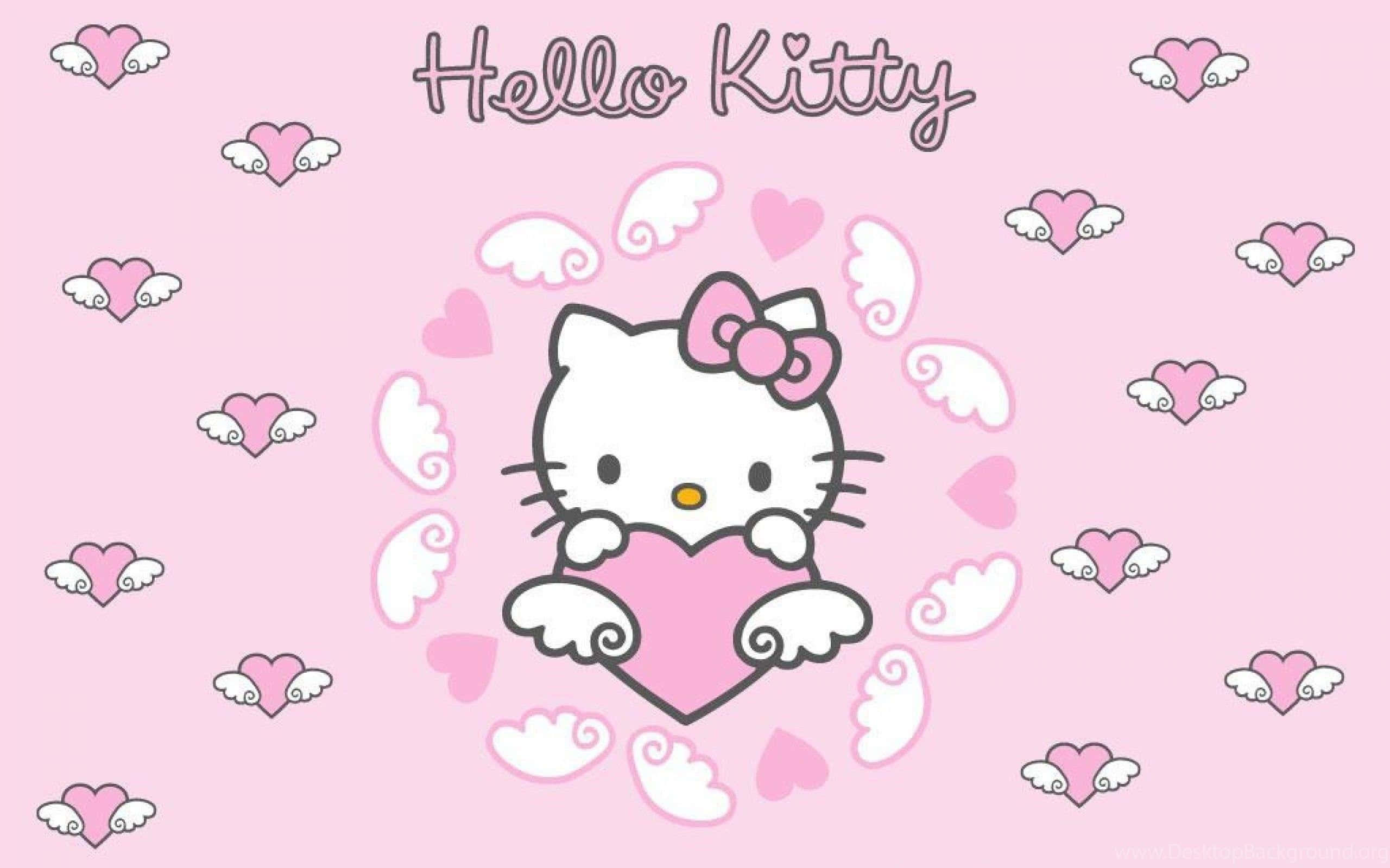 น้องแมวคิ้วท์สีชมพู Hello Kitty ปีกหัวใจ วอลเปเปอร์