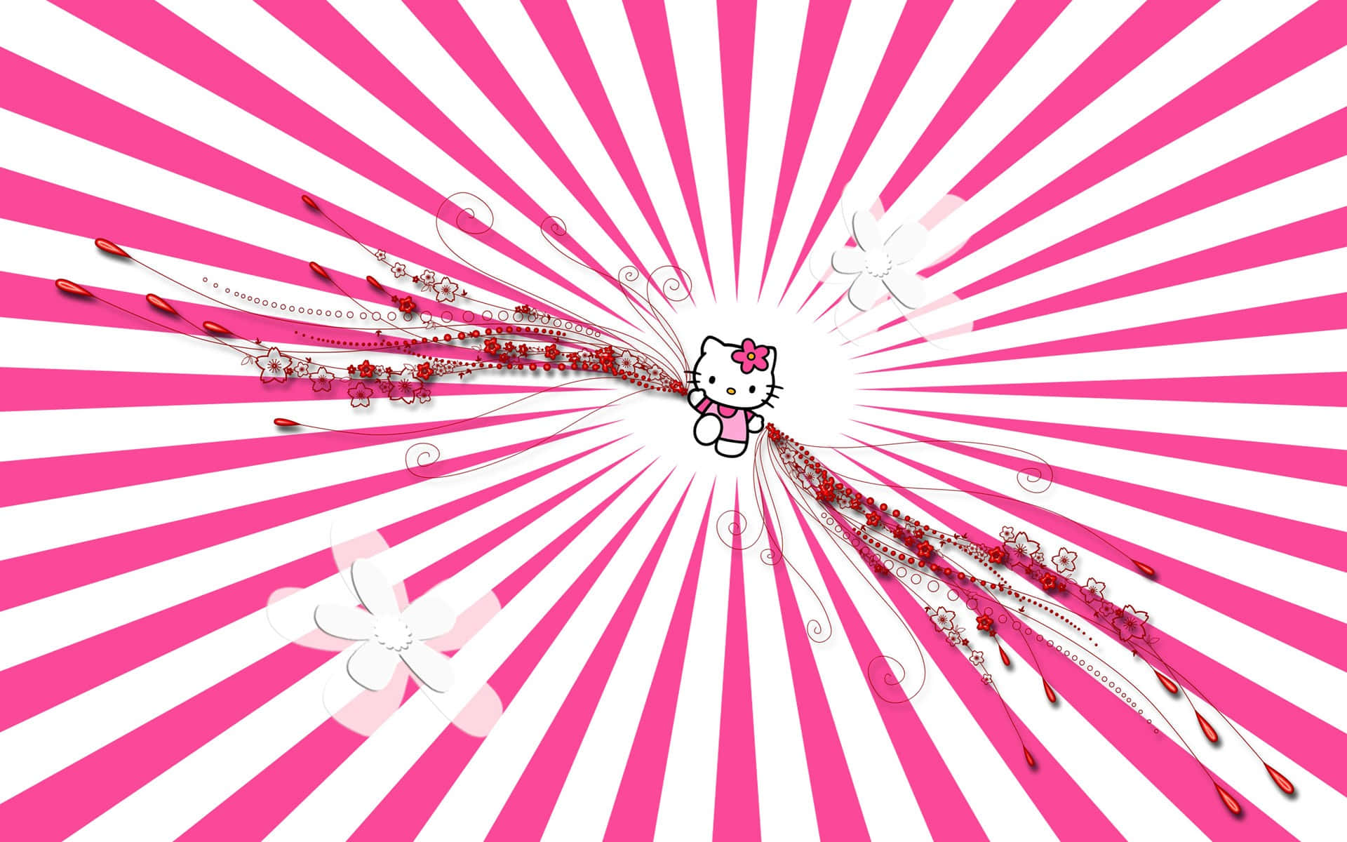 พื้นหลัง Hello Kitty ลายเส้นความเร็วสีชมพูและขาว วอลเปเปอร์