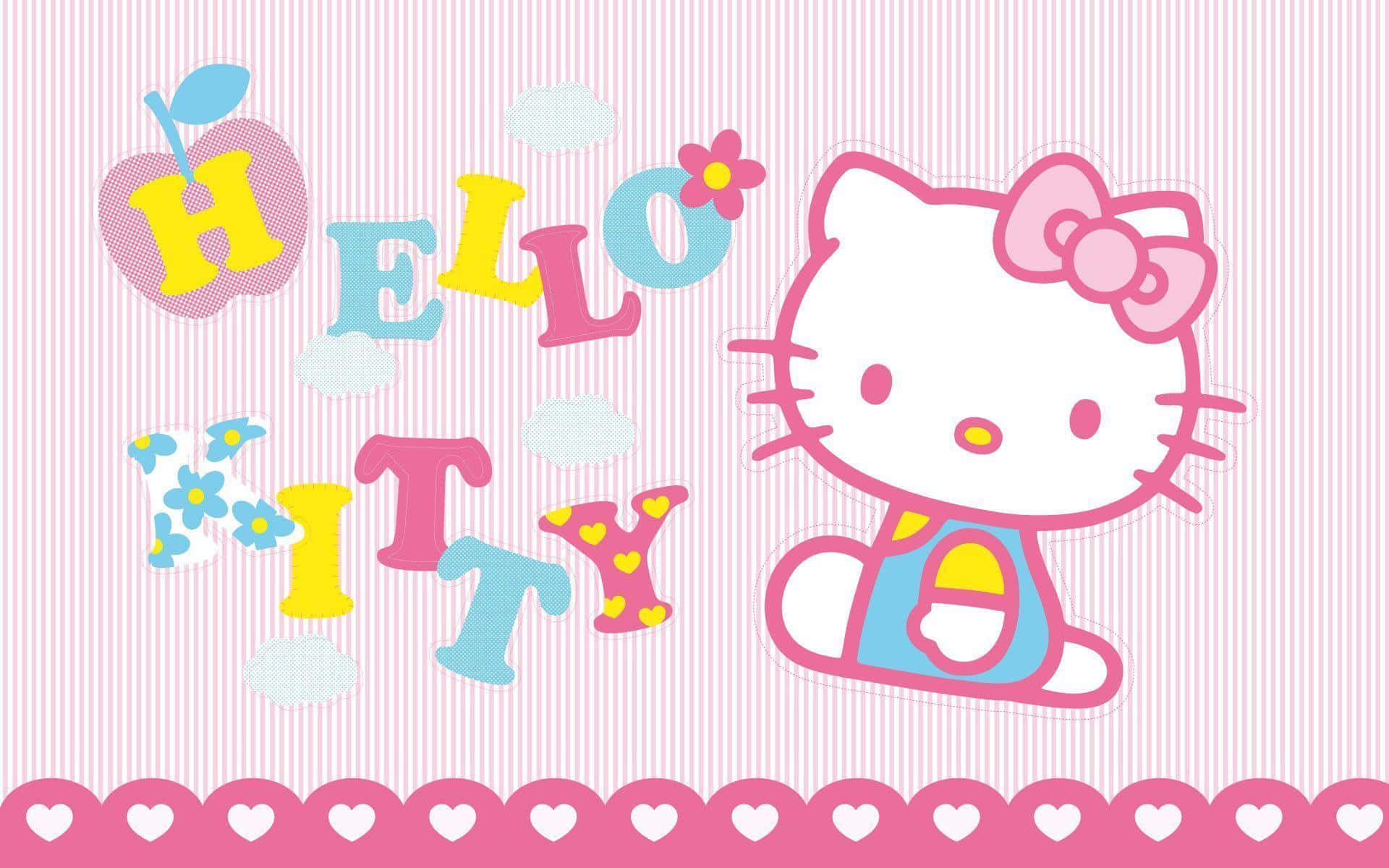 พื้นหลังโปสเตอร์ Hello Kitty สีสันสดใส วอลเปเปอร์
