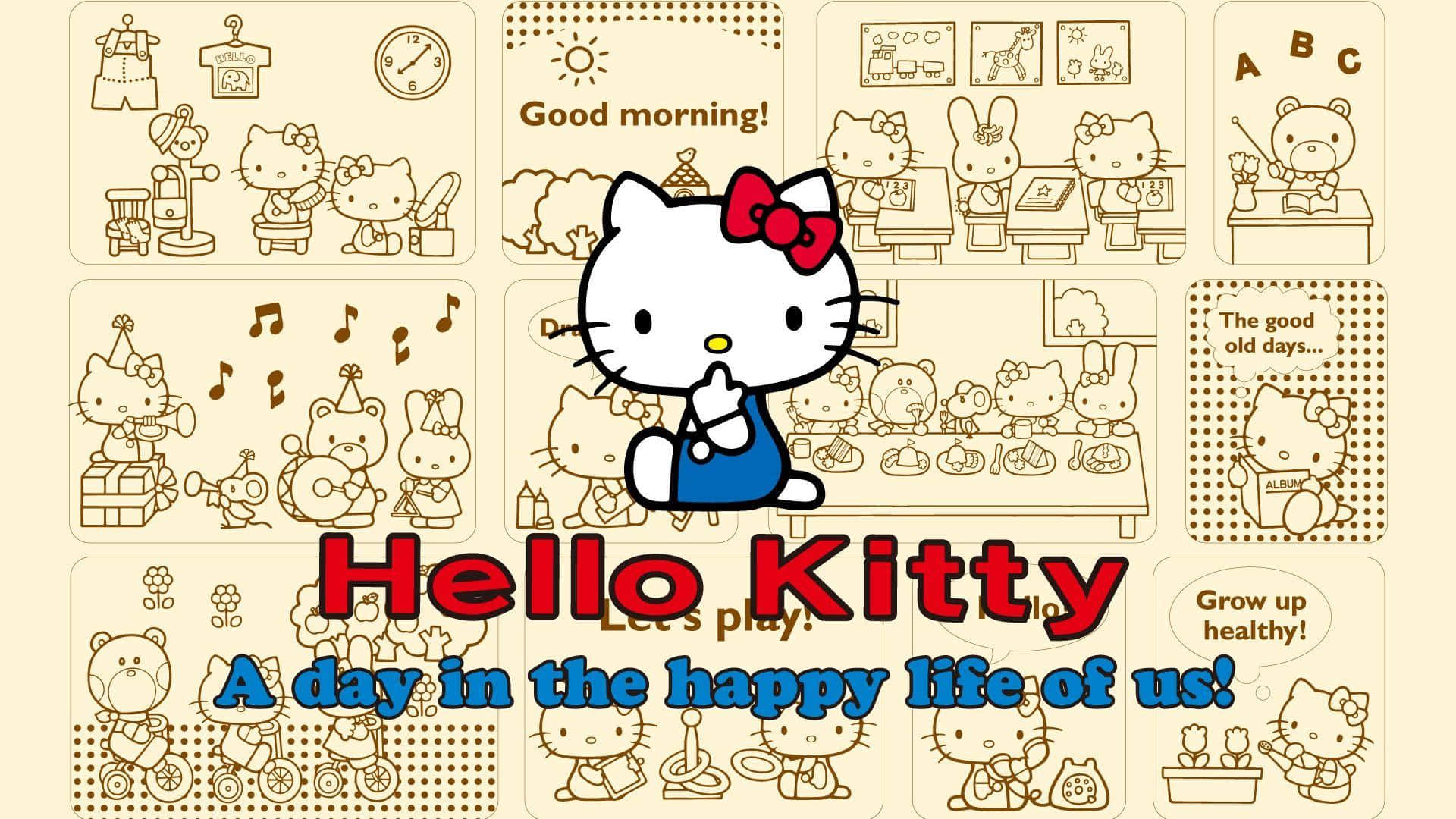 พื้นหลังสไตล์อีสเทติกสีเบจ Hello Kitty วอลเปเปอร์