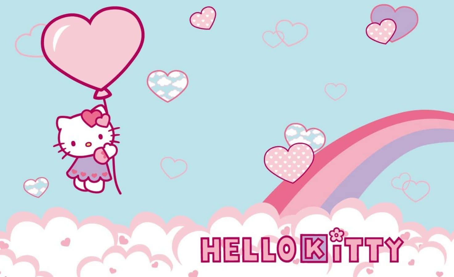 Hello Kitty แล็ปท็อปสายรุ้งและเมฆ วอลเปเปอร์