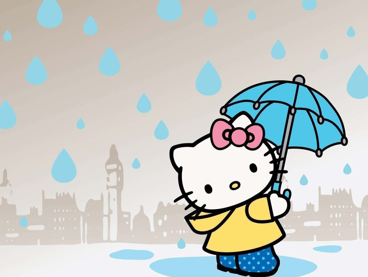 Hello Kitty แล็ปท็อป เมืองฝนตก วอลเปเปอร์
