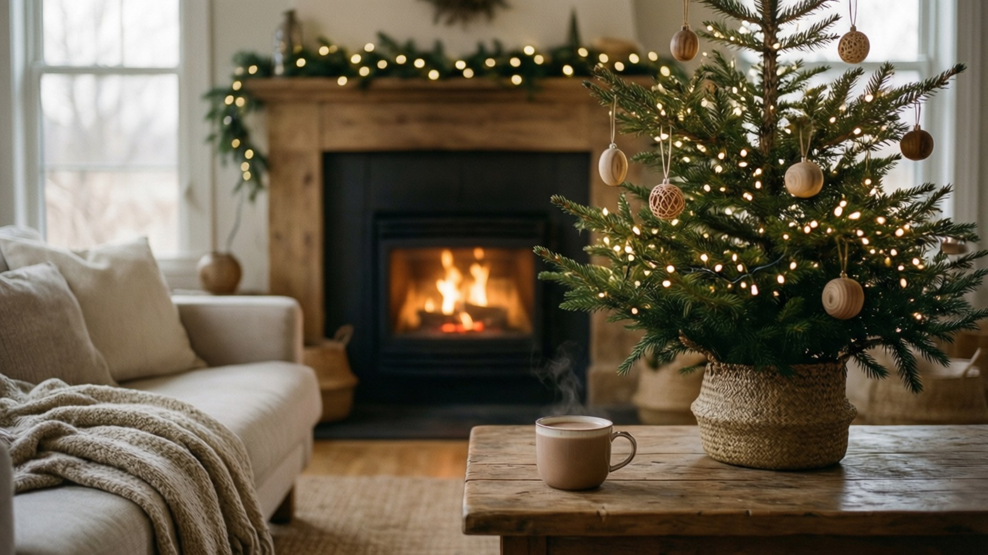 ห้องนั่งเล่นคริสต์มาสสไตล์ Hygge วอลเปเปอร์