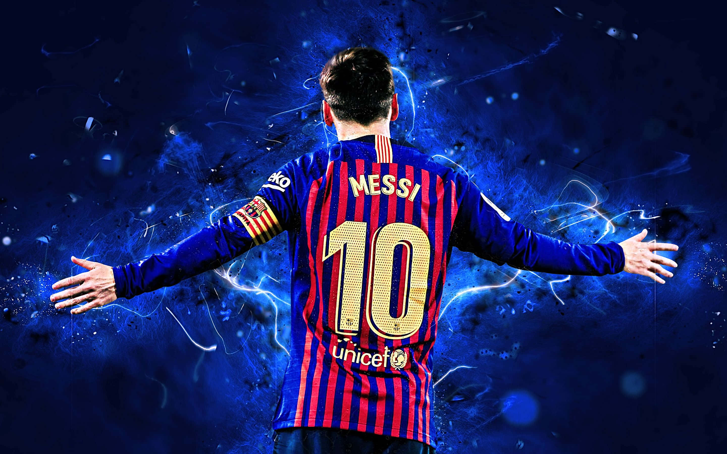 ลionel Messi เลี้ยงบอลหลบคู่แข่งท่ามกลางพระอาทิตย์ตกสีสันสดใส วอลเปเปอร์