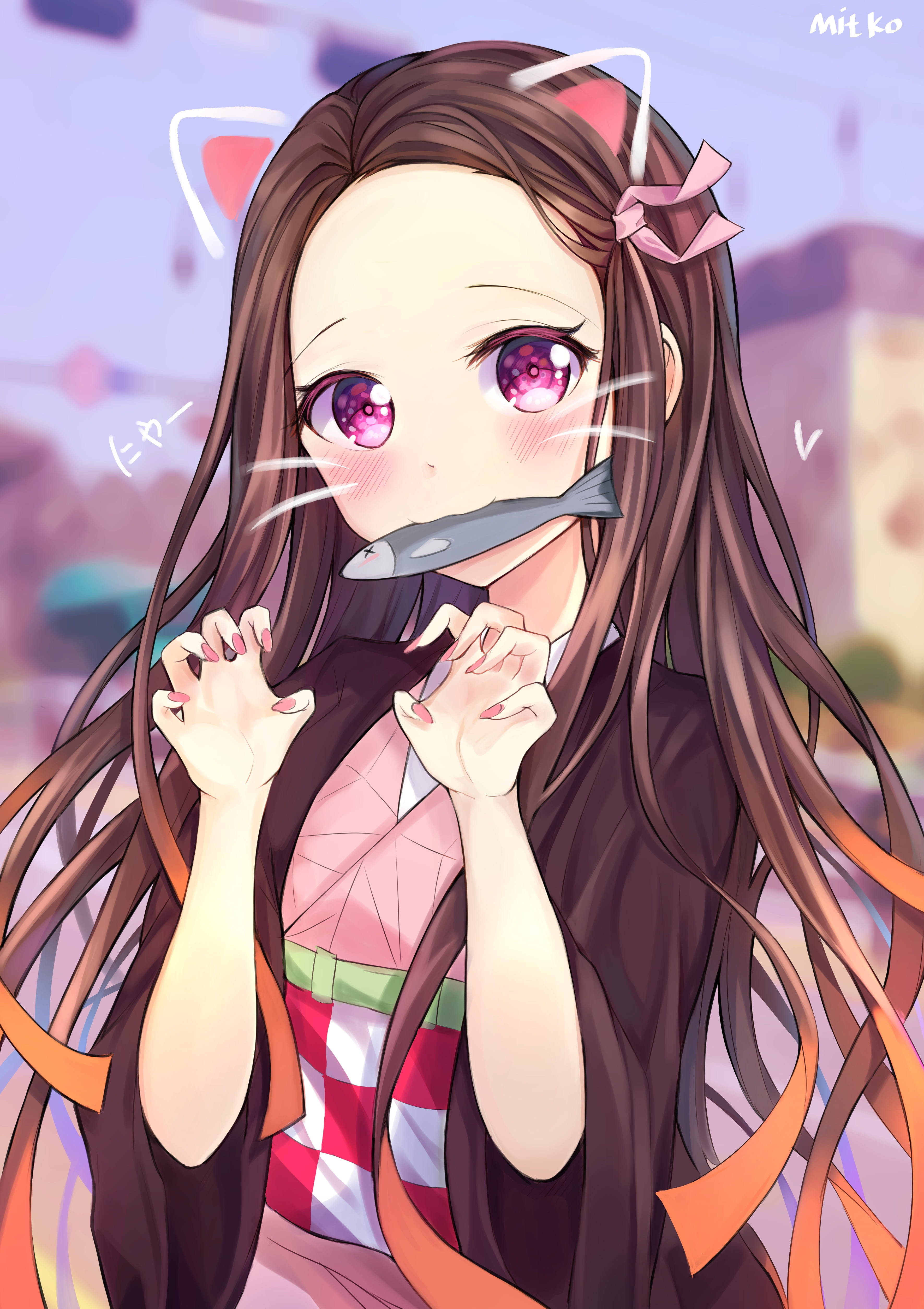 เนซึโกะ คามาโดะ สาวการ์ตูนน่ารัก iPhone วอลเปเปอร์