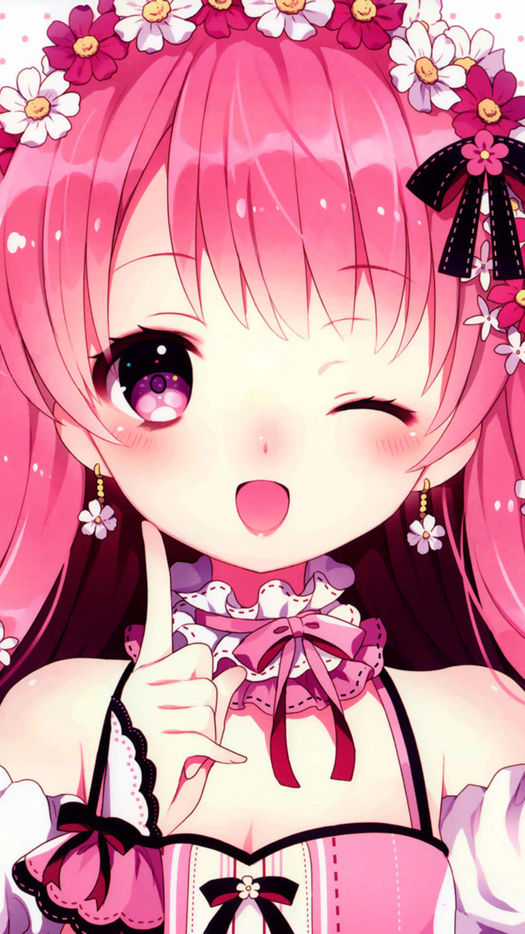 วอลเปเปอร์สาวอนิเมะน่ารักสไตล์คาวาอี้สำหรับหน้าจอ iPhone วอลเปเปอร์
