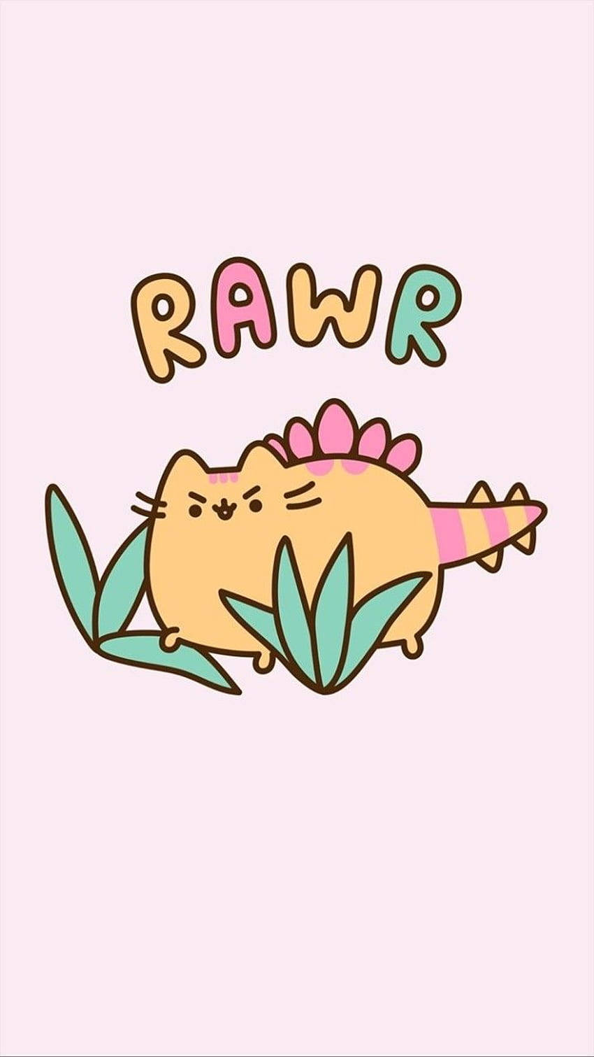 วอลเปเปอร์ iPhone สไตล์น่ารัก Orange Pusheen Dino วอลเปเปอร์