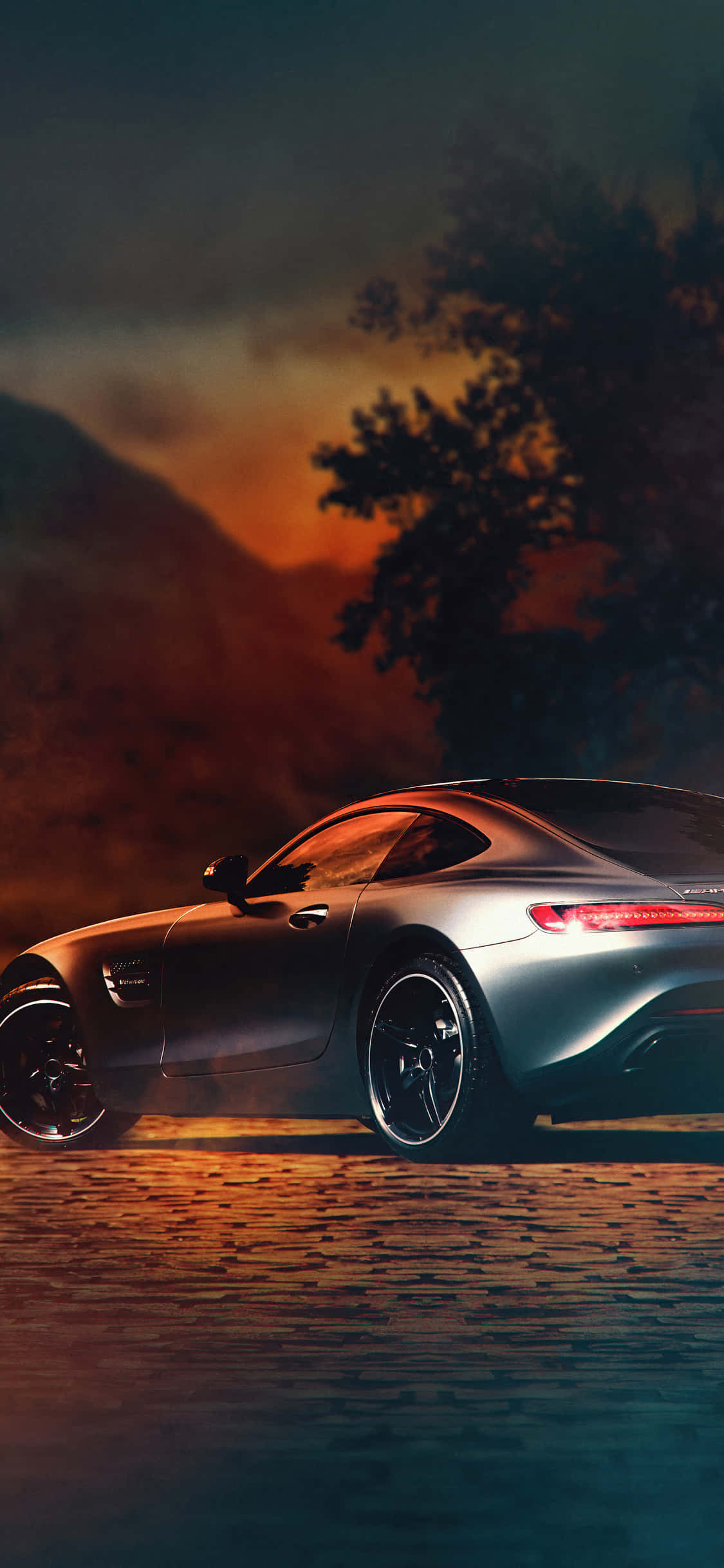 พื้นหลัง iPhone X AMG GT-R และสีเงิน AMG GT C วอลเปเปอร์