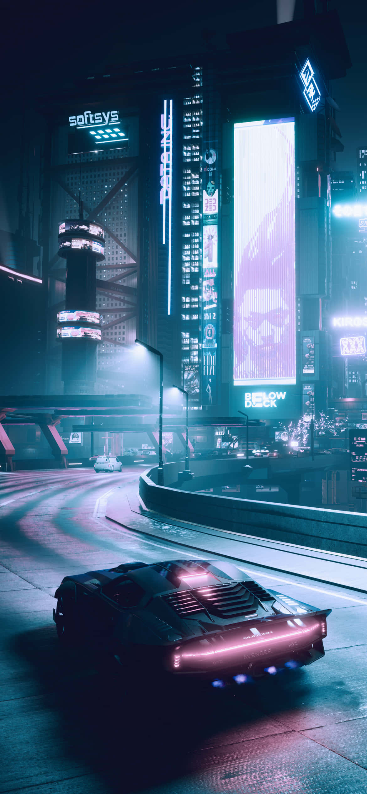 พื้นหลัง iPhone X Cyberpunk 2077 รถขับไปมา วอลเปเปอร์