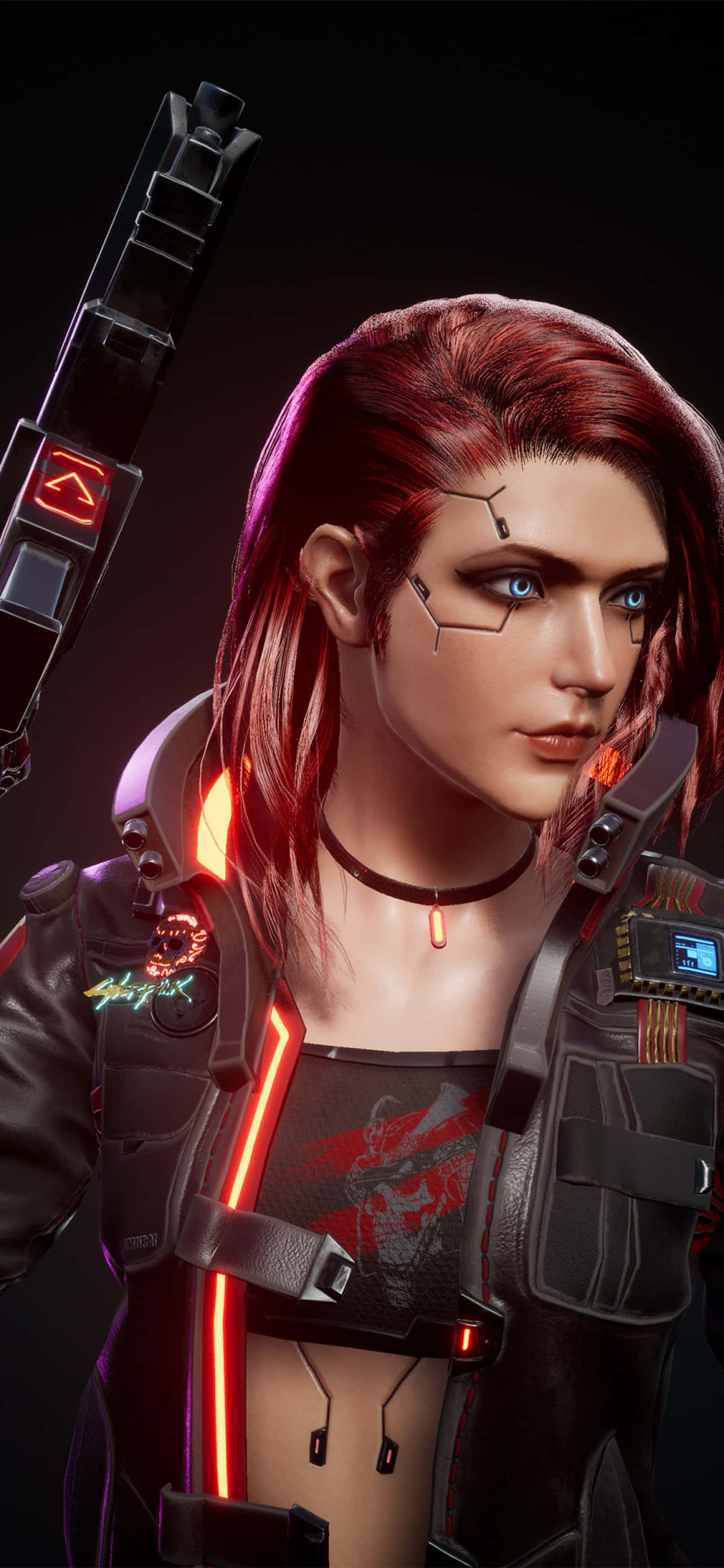 พื้นหลัง iPhone X Cyberpunk 2077 ตัวละครที่ปรับแต่งได้ผมสีแดง วอลเปเปอร์