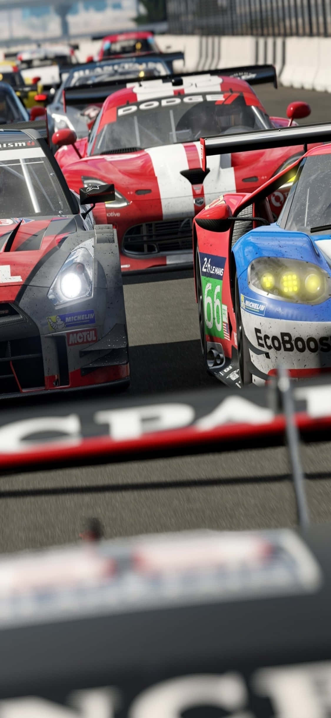 พื้นหลัง iPhone X สีแดงและขาว Ford GT Forza Motorsport 7 วอลเปเปอร์