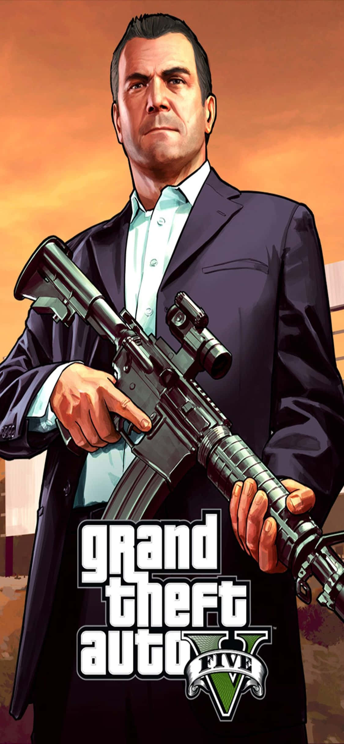 iPhone X Grand Theft Auto V พื้นหลัง ปืนและ Michael วอลเปเปอร์