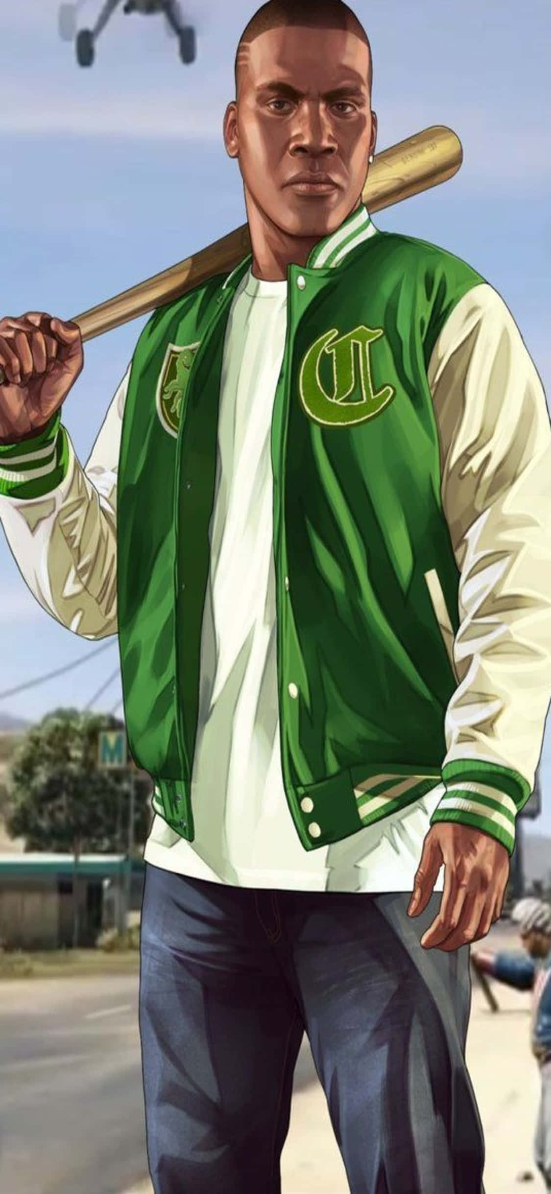 พื้นหลัง iPhone X Grand Theft Auto V และแจ็คเก็ตวarsity วอลเปเปอร์