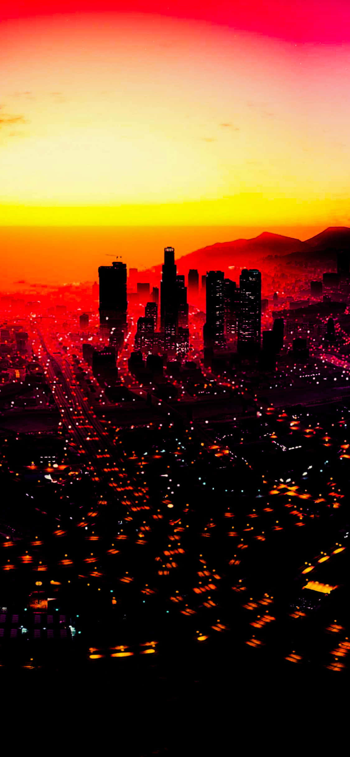 พื้นหลัง iPhone X Grand Theft Auto V พระอาทิตย์ตกสีแดง วอลเปเปอร์