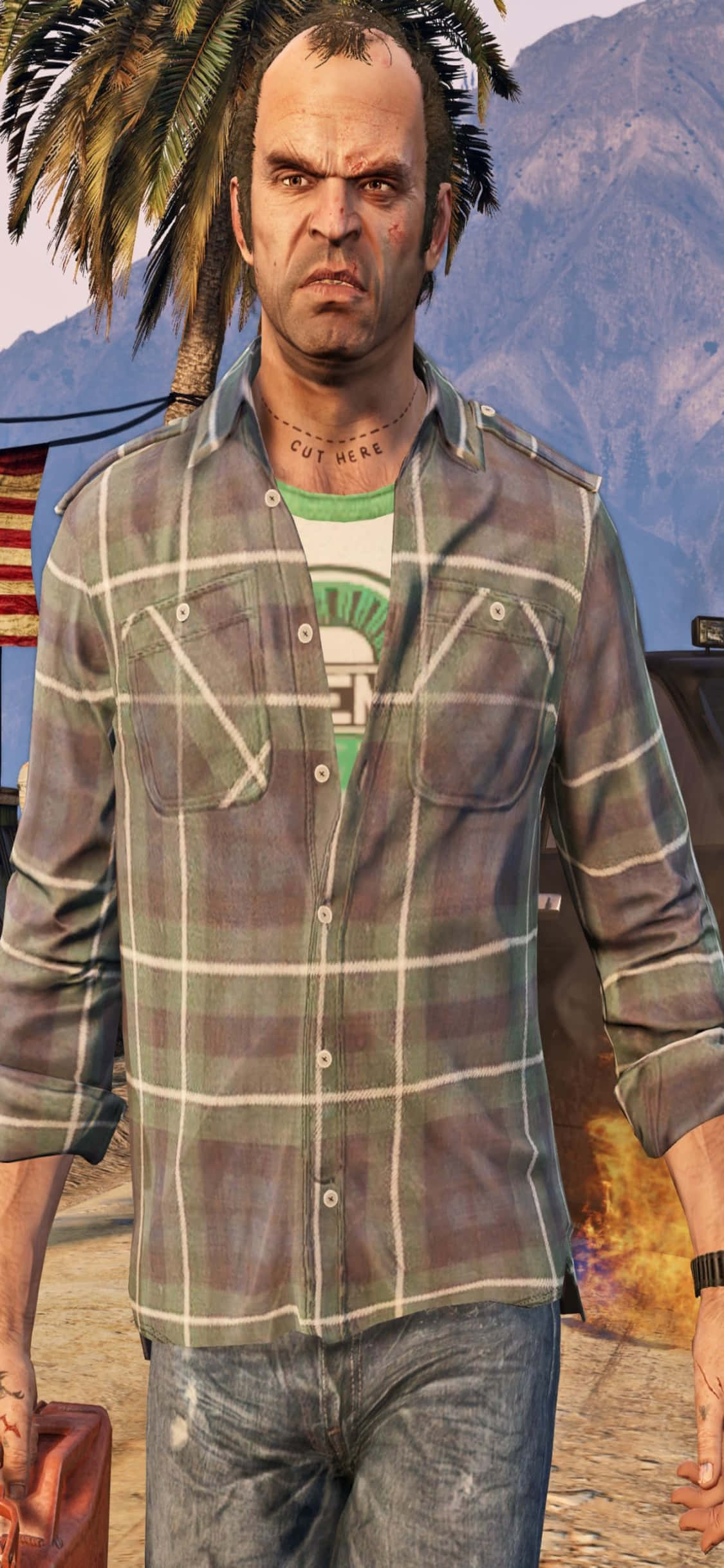 iPhone X พื้นหลัง GTA V เทรเวอร์ใส่เสื้อโปโล วอลเปเปอร์