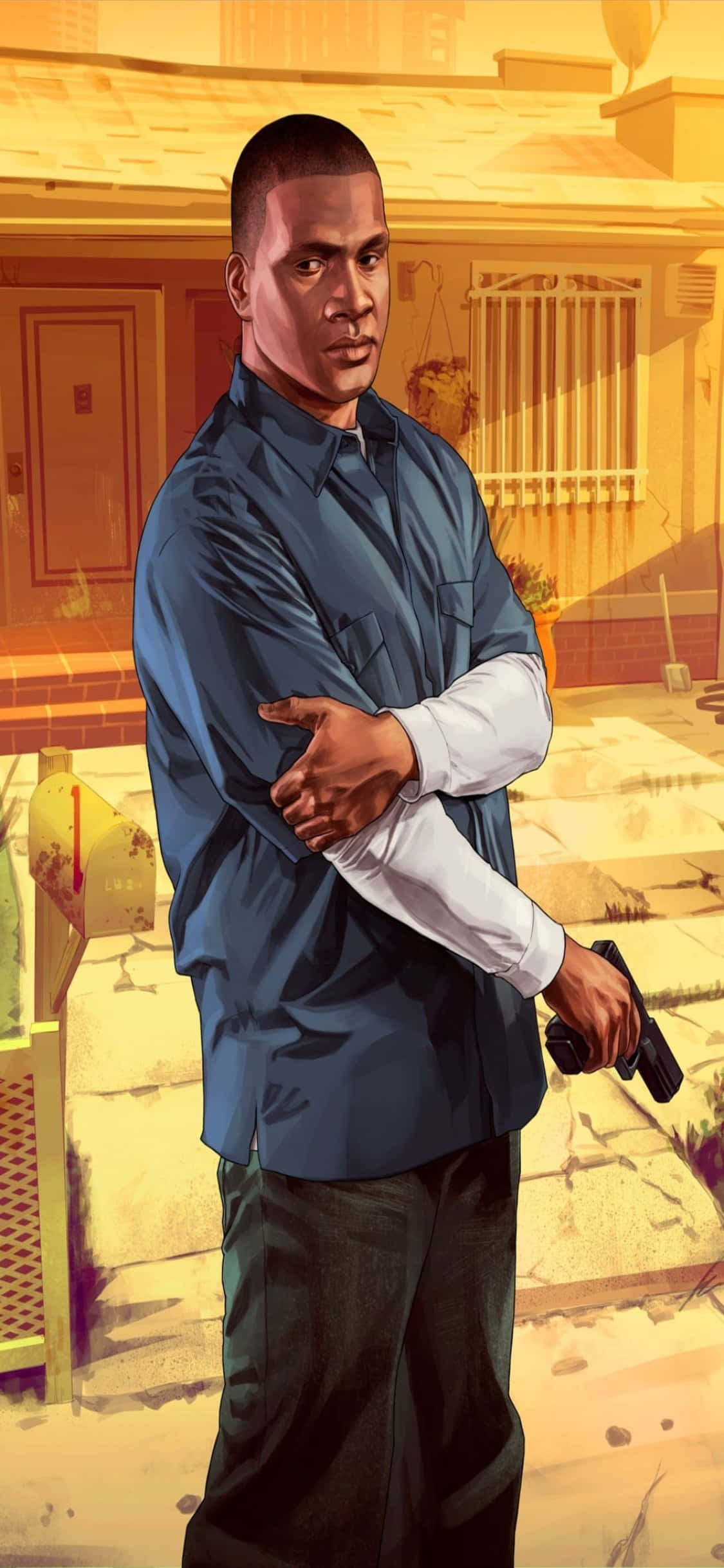 iPhone X พื้นหลัง GTA V แฟรงคลินใส่เสื้อแขนยาว วอลเปเปอร์