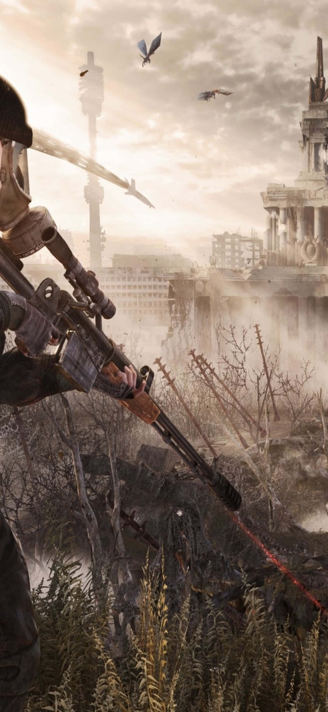 ทหารเดินไปยังหมู่บ้าน พื้นหลัง iPhone X Metro Last Light วอลเปเปอร์