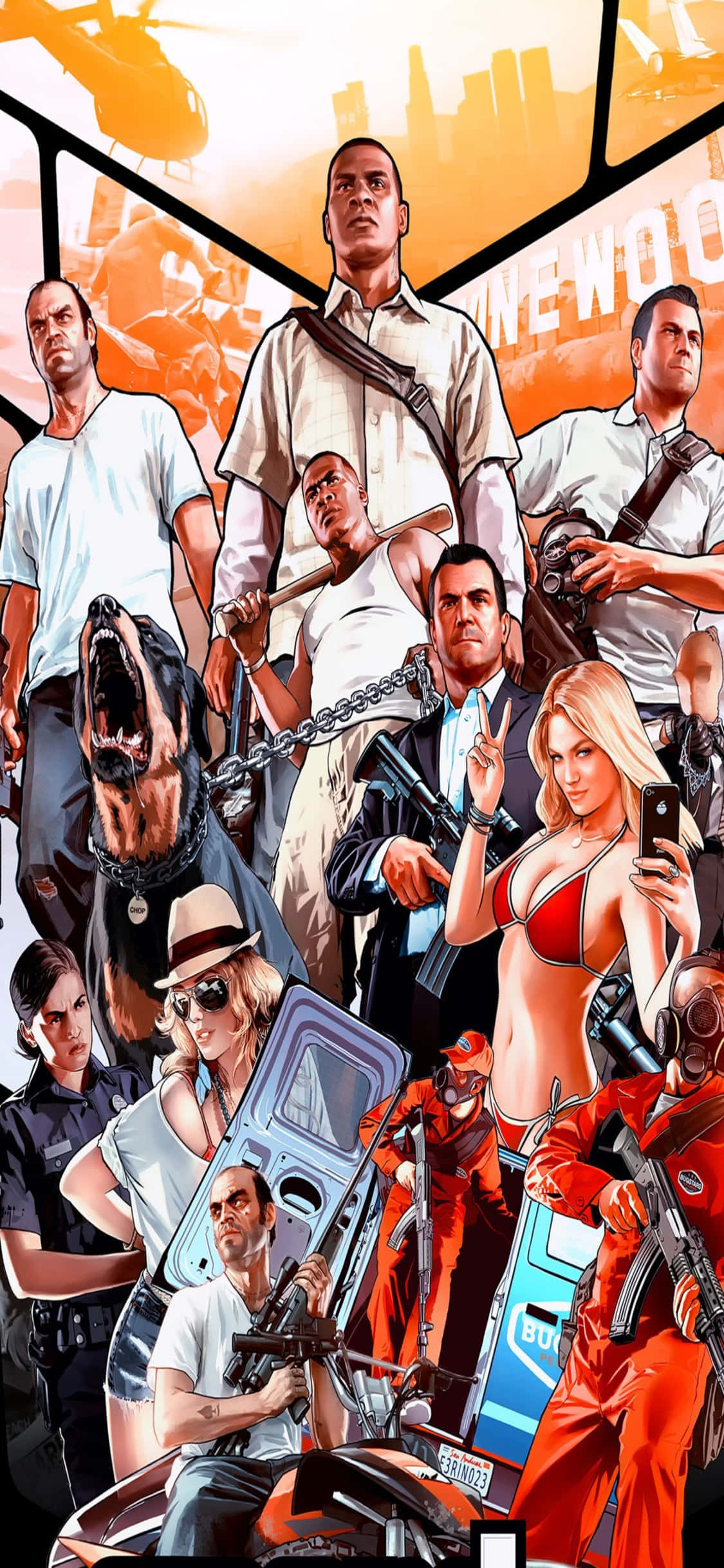 iPhone X พื้นหลัง Grand Theft Auto V และตัวละคร วอลเปเปอร์