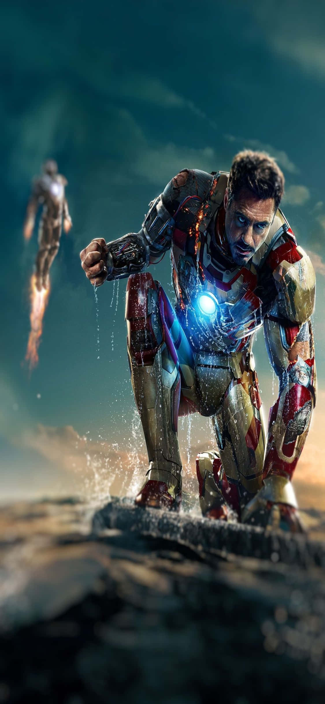 iPhone X พื้นหลัง Iron Man โทนี่ สตาร์กไม่สวมหมวก วอลเปเปอร์