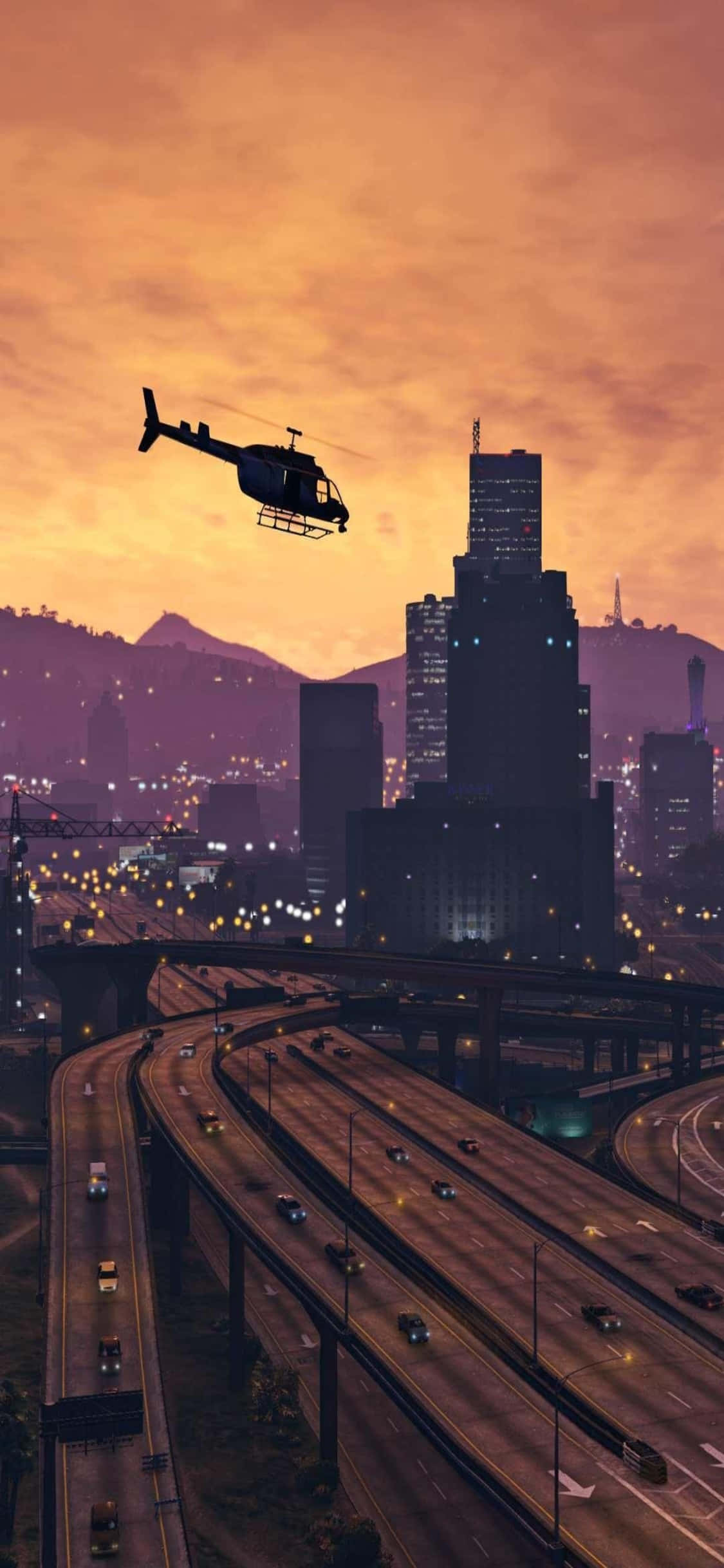 พื้นหลัง iPhone X Grand Theft Auto V และเฮลิคอปเตอร์ วอลเปเปอร์