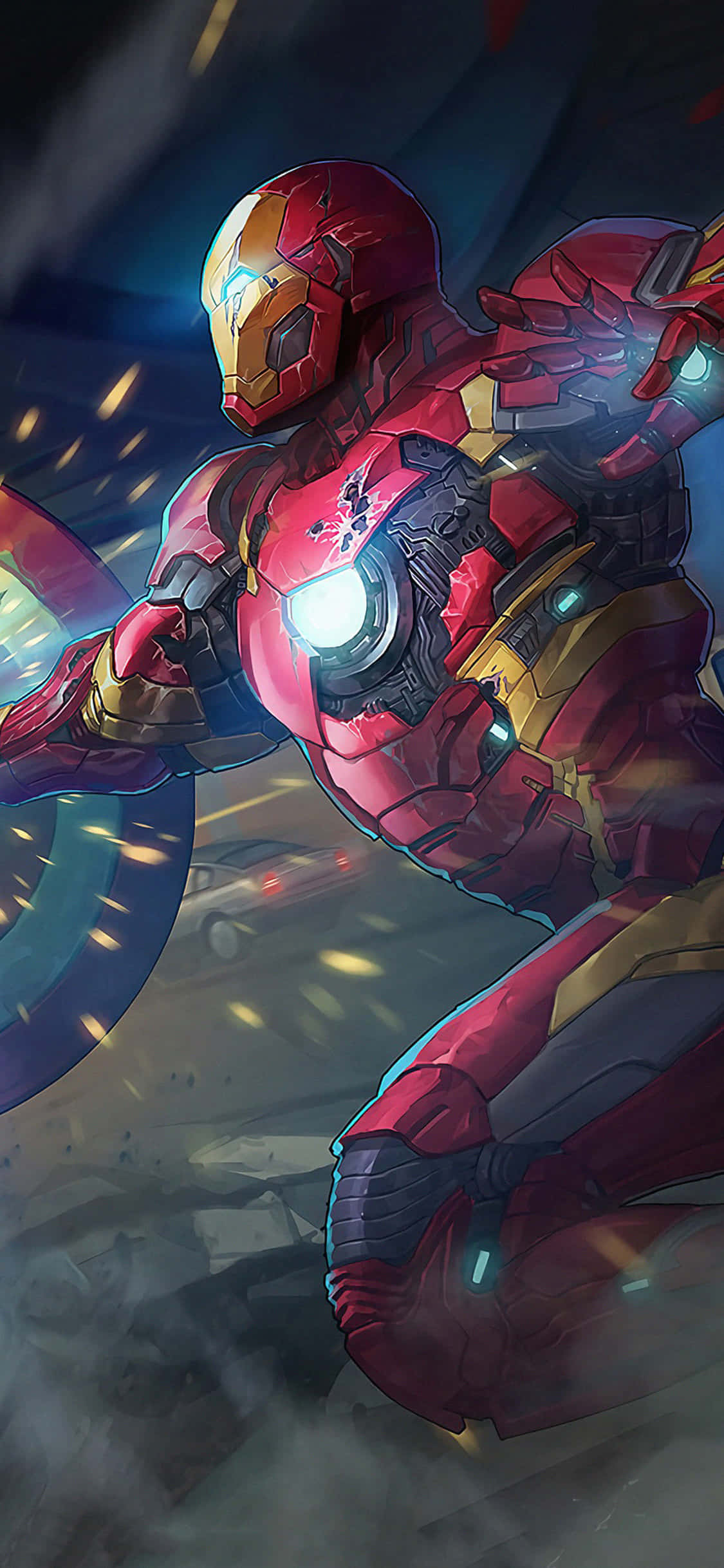 iPhone X พื้นหลัง Iron Man ภาพวาดแฟนอาร์ตชุดเสียหาย วอลเปเปอร์