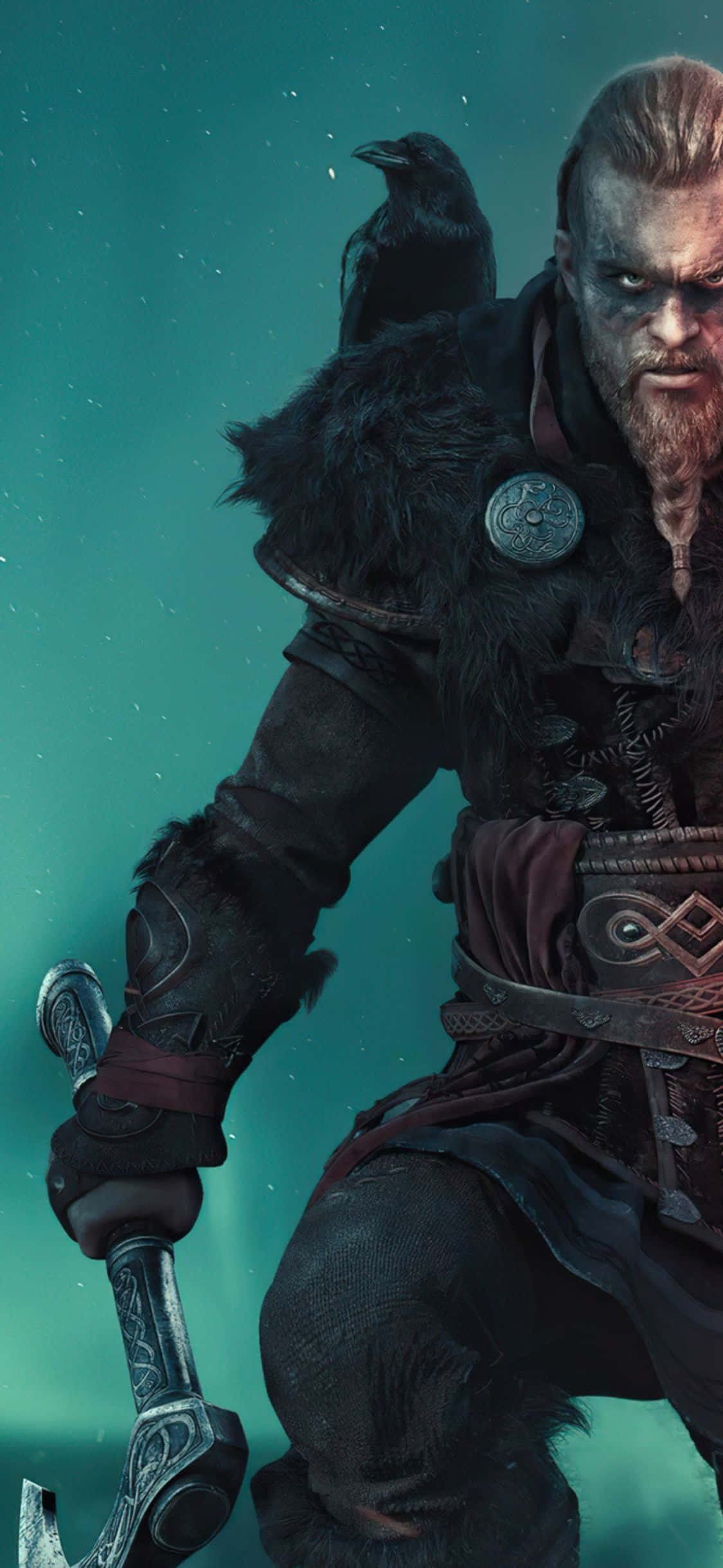 iPhone Xs Assassin's Creed Valhalla Eivor พร้อมอีกา พื้นหลัง วอลเปเปอร์