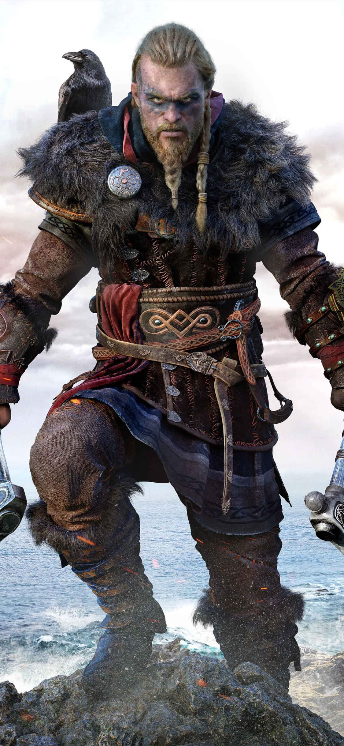 iPhone Xs Assassin's Creed Valhalla Eivor บนยอดเขาพื้นหลัง วอลเปเปอร์
