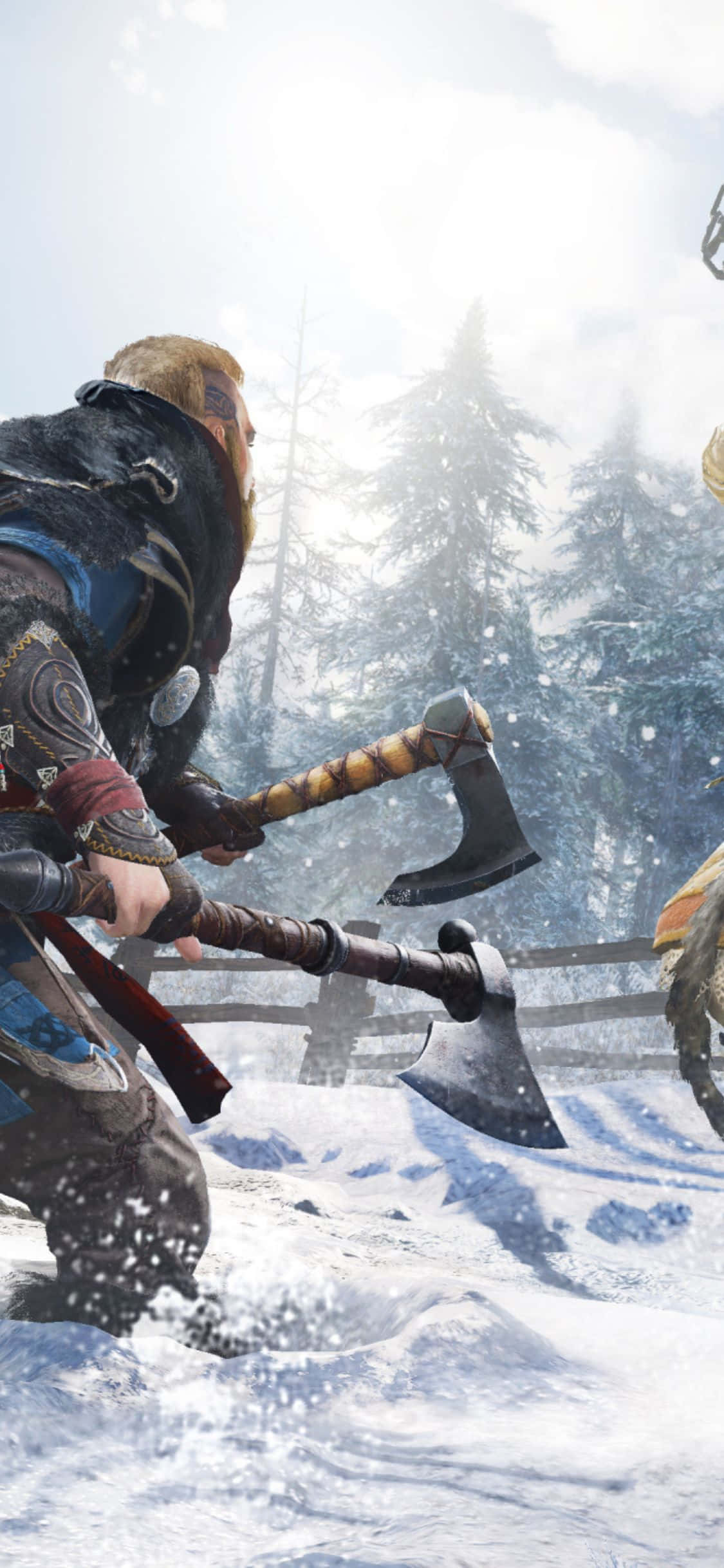 iPhone Xs Assassin's Creed Valhalla ชายถือสองขวานพื้นหลัง วอลเปเปอร์